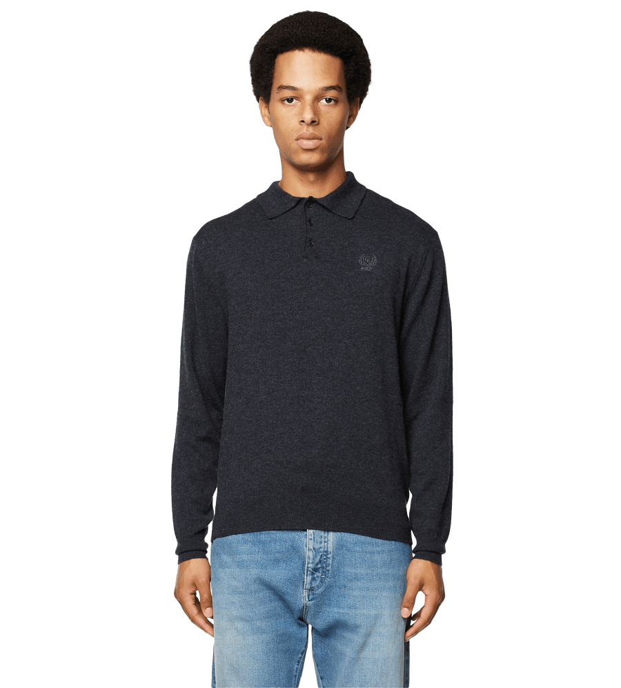 Knitted Long Sleeve Polo Dark Grey