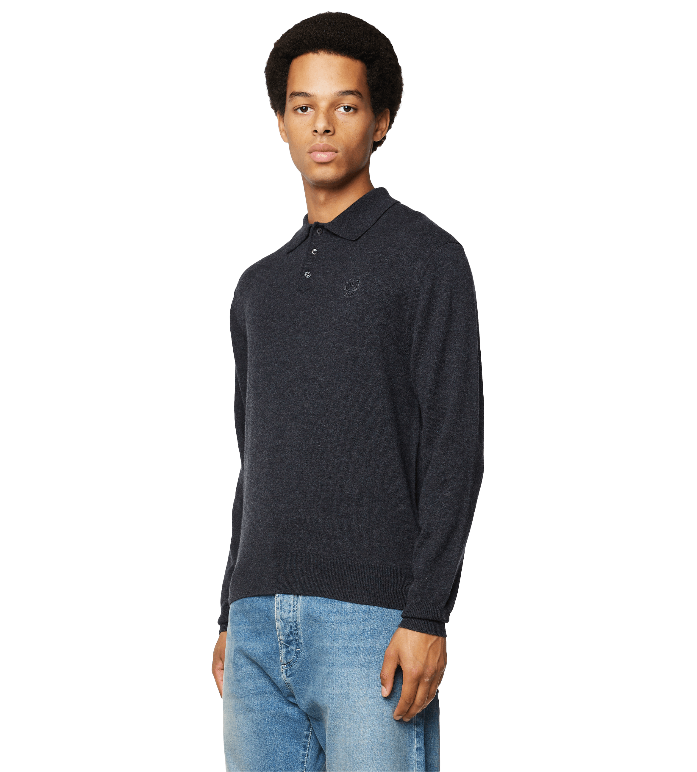 Knitted Long Sleeve Polo Dark Grey