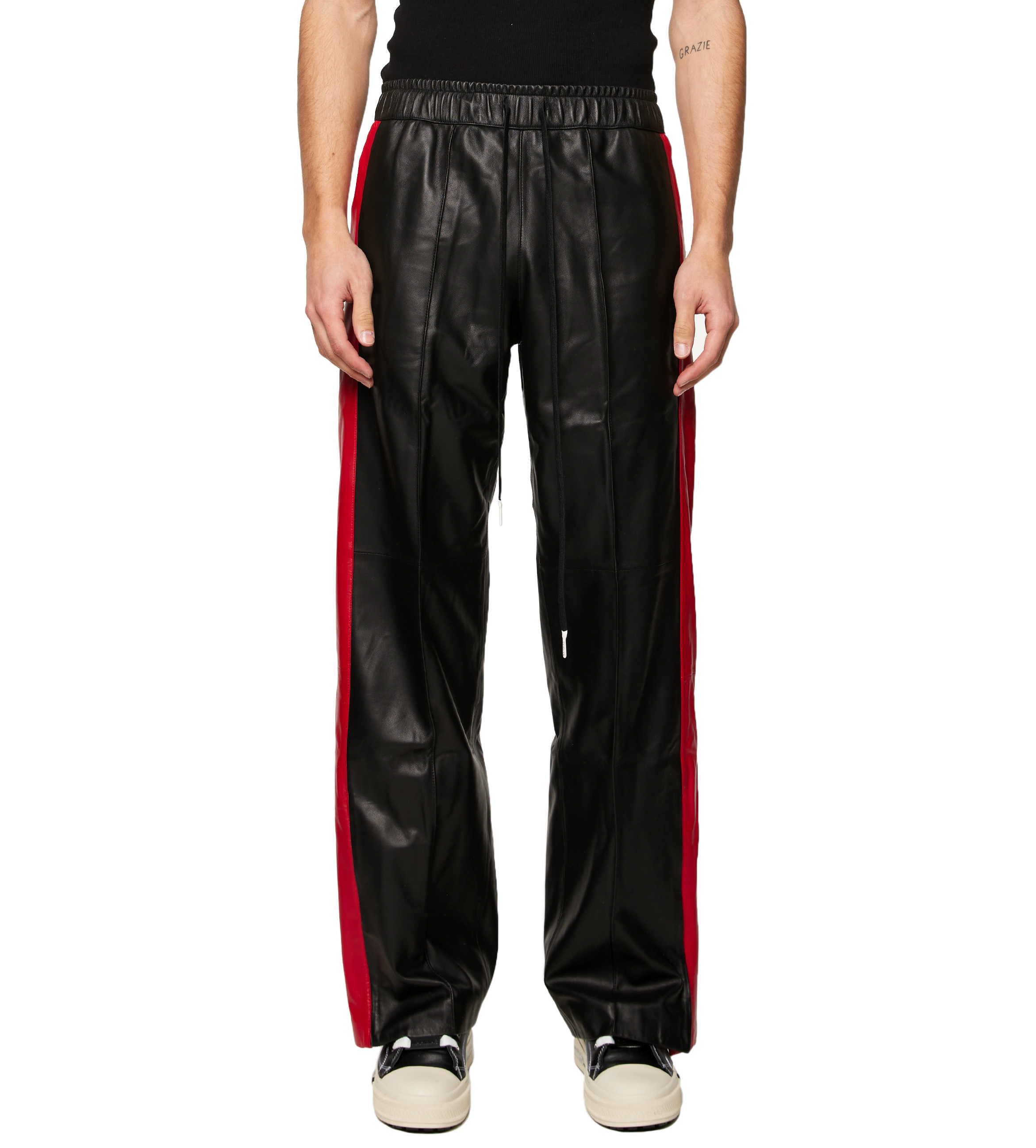 Colored Leather Moto Track Pant Black
