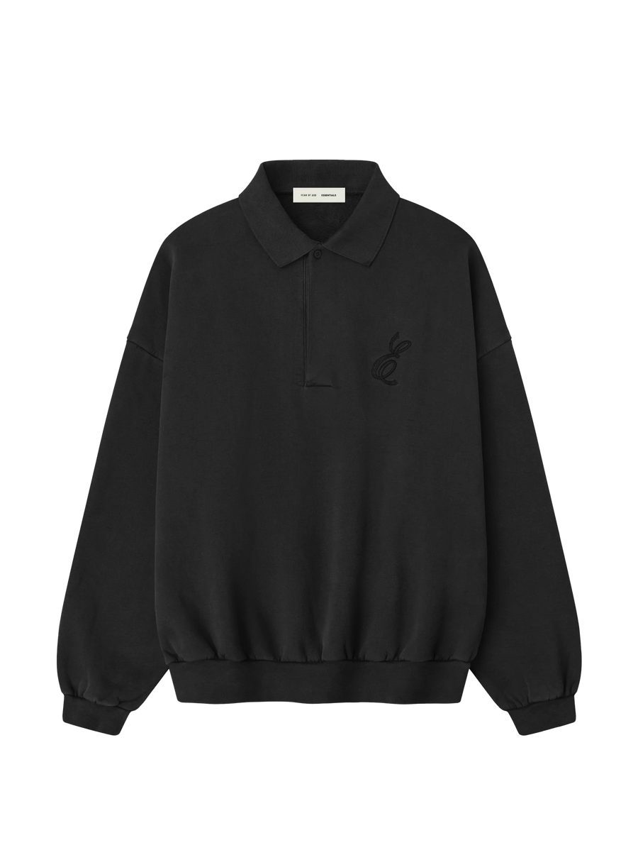 Fear of God Essentials Classic Fleece Polo in Vintage Black