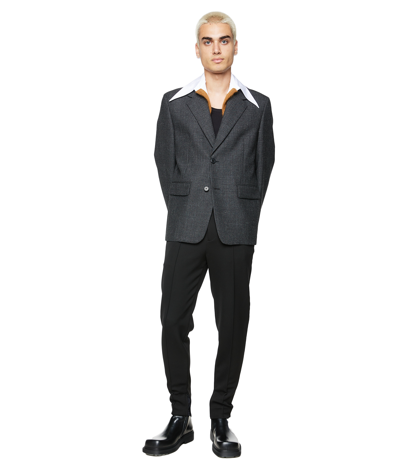 Single-breasted Wool Jacket With Collar Grey