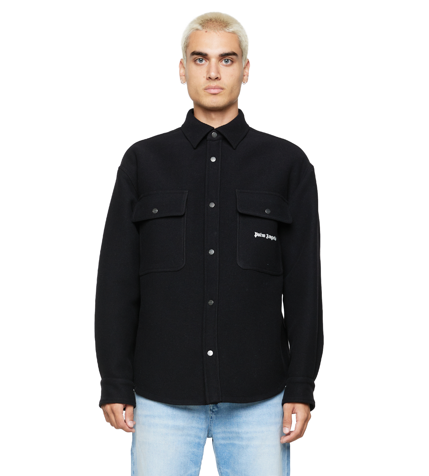 Logo-Embroidered Twill Shirt Jacket Black
