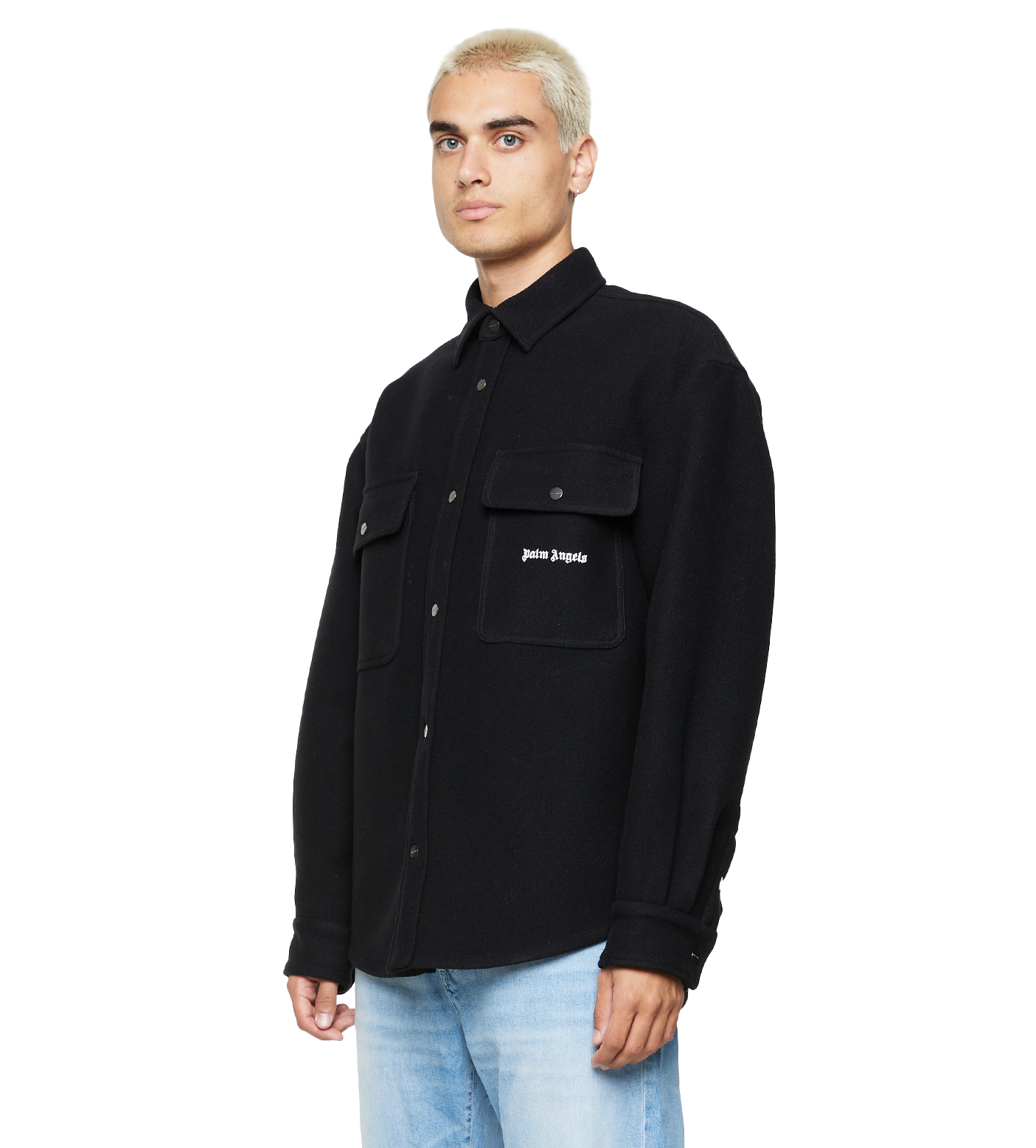 Logo-Embroidered Twill Shirt Jacket Black