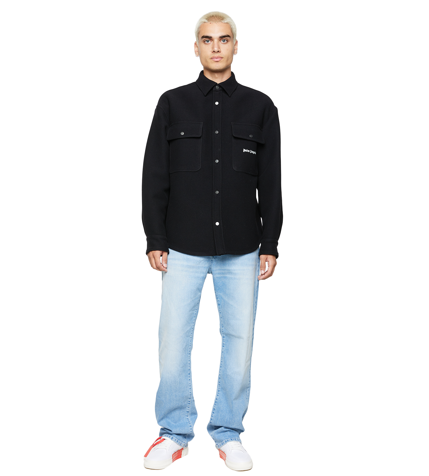 Logo-Embroidered Twill Shirt Jacket Black