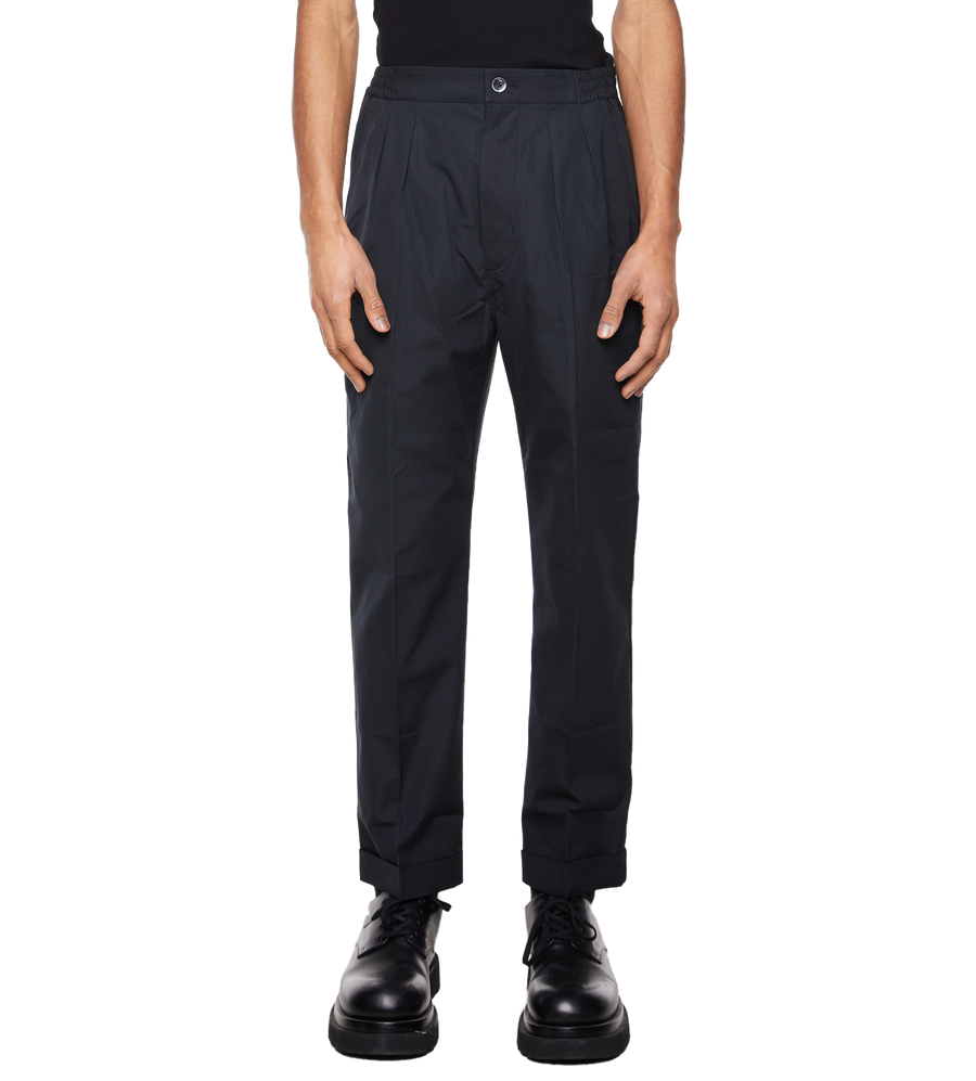 Brushed Cotton Silk Pleat Lounge Pants Black