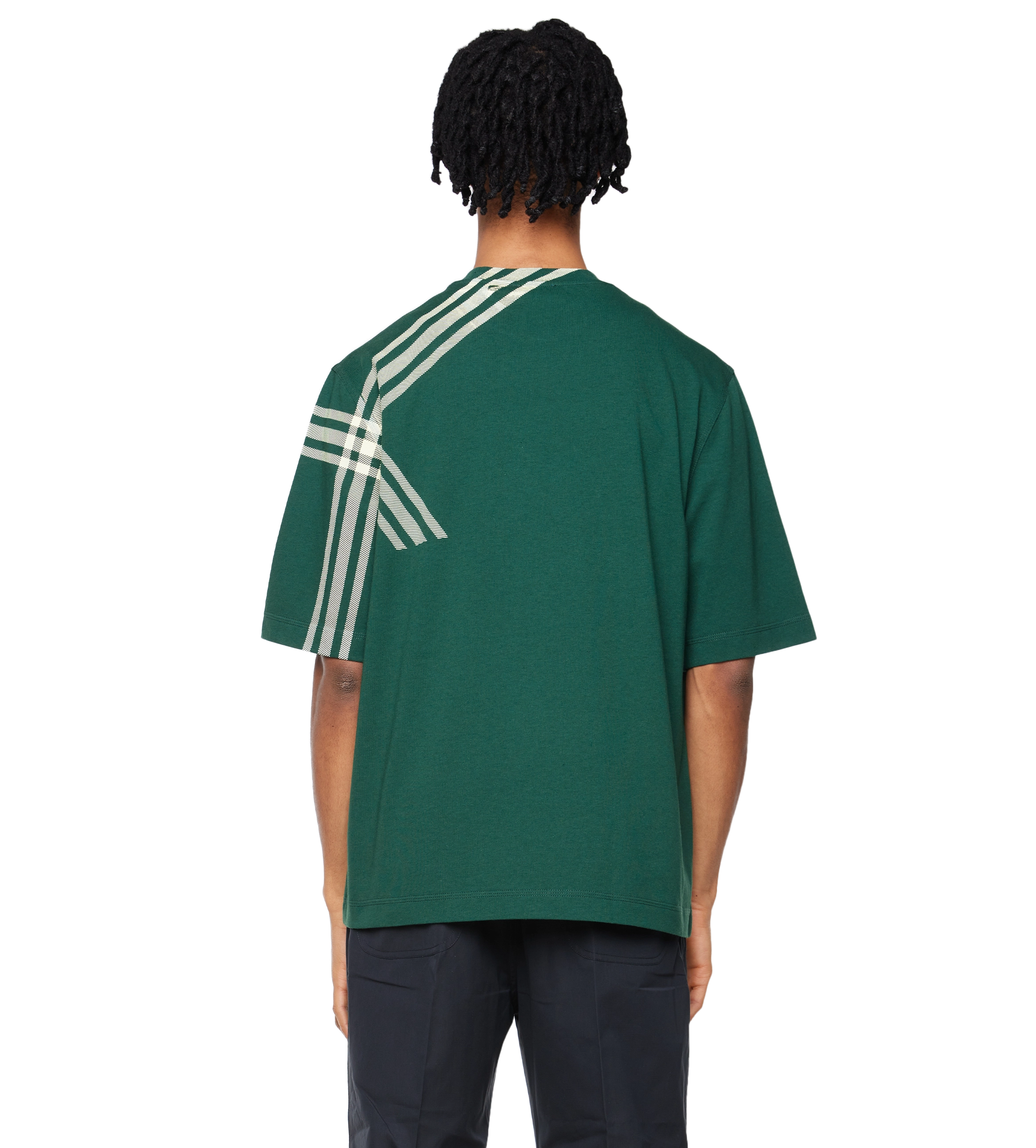 Check Sleeve Cotton T-shirt Ivy