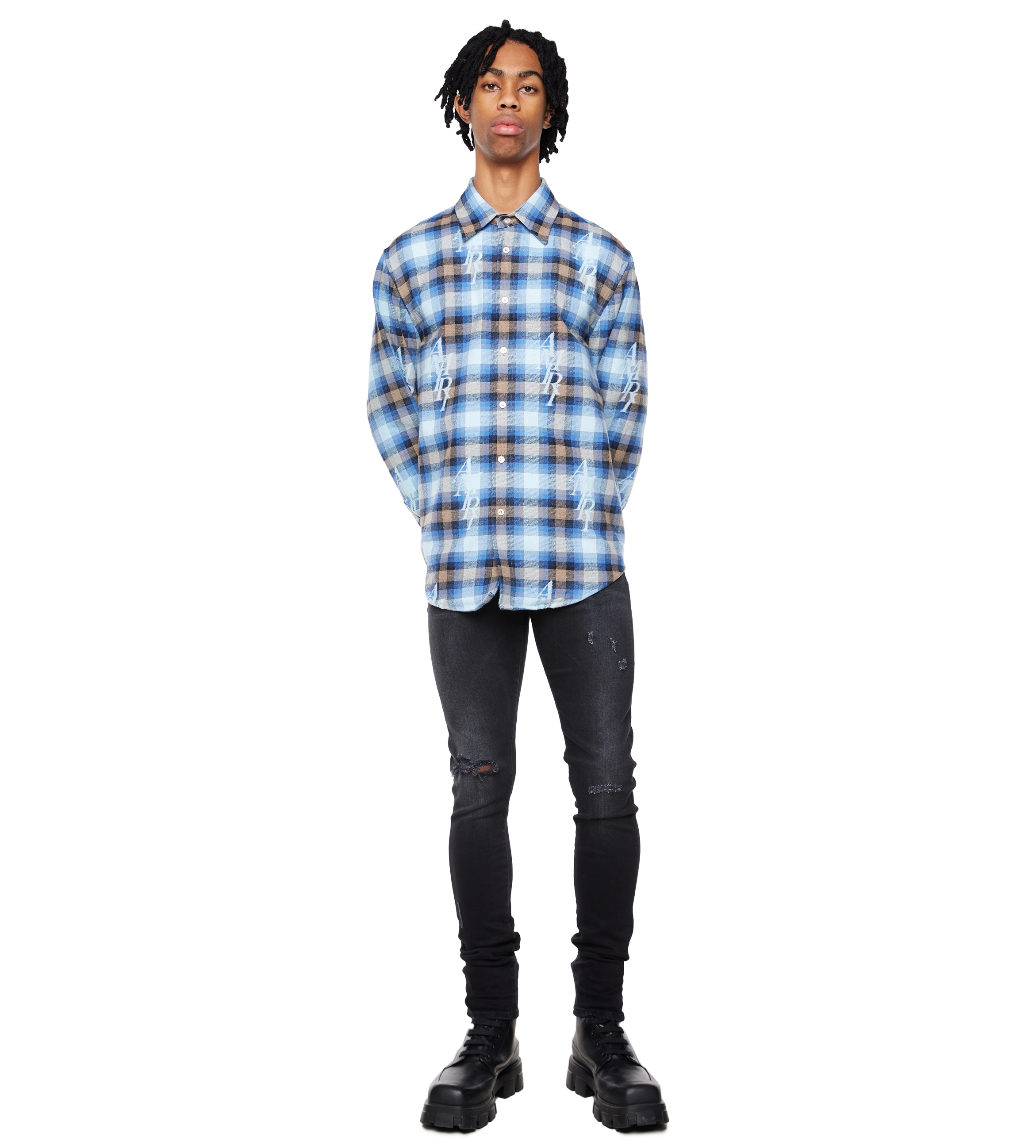 Staggered Plaid Flannel Blue