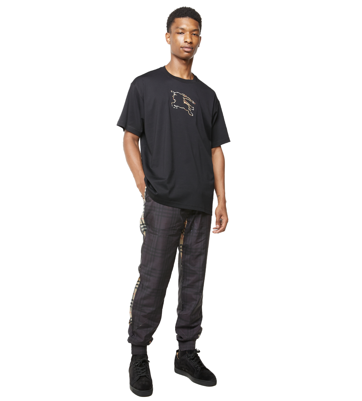 Sliced Check Jogging Pants Black