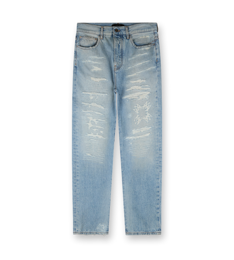 Blue Quad Repaired Straight Jeans