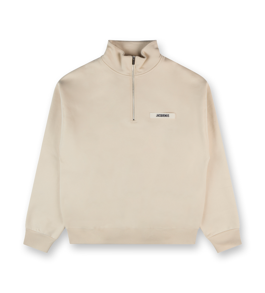 Gros Grain Zipped-Rollneck Sweatshirt Beige