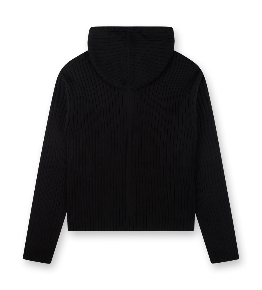 Knit Sweater Zipped Hoodie Black