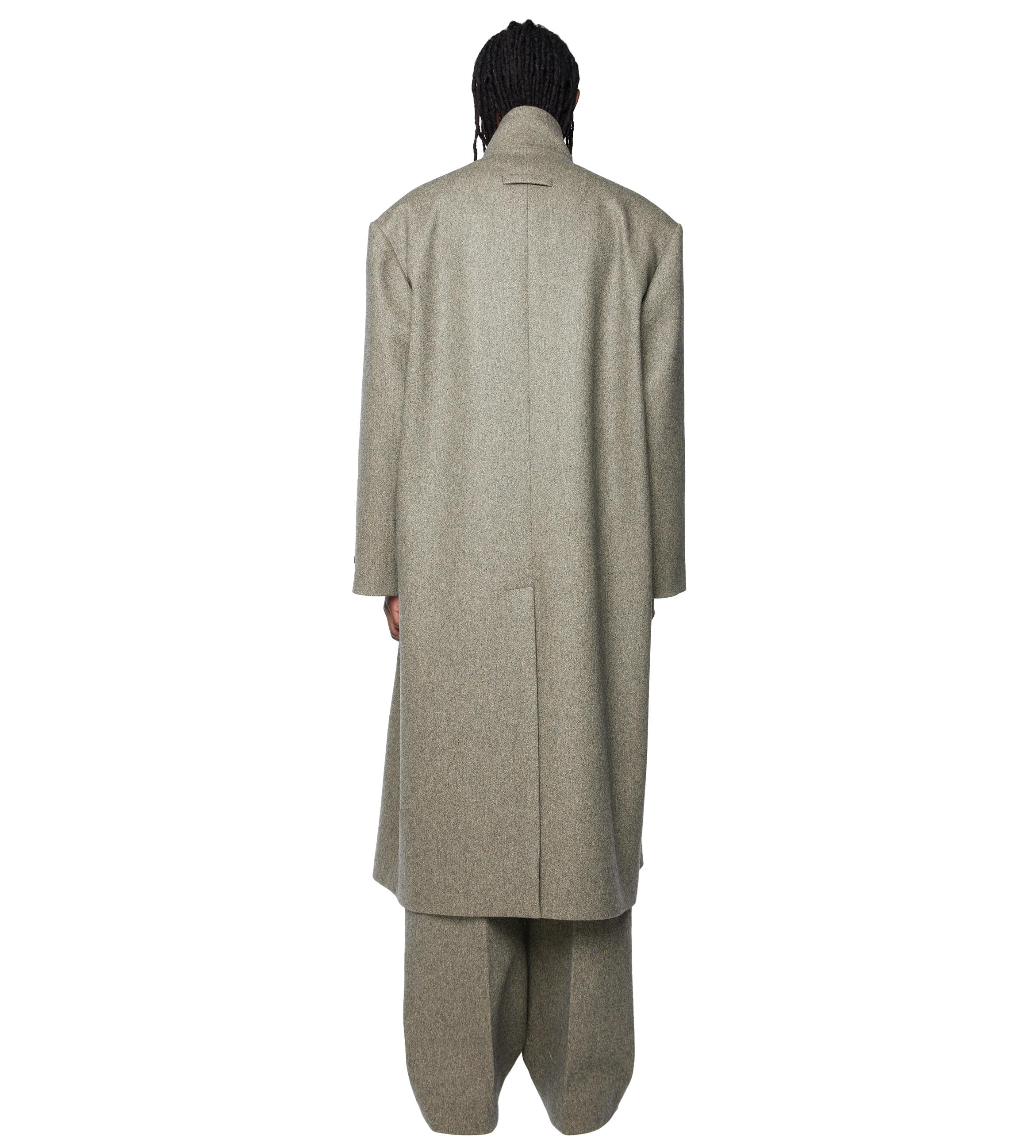 Wool Stand Collar Overcoat Melange Ash