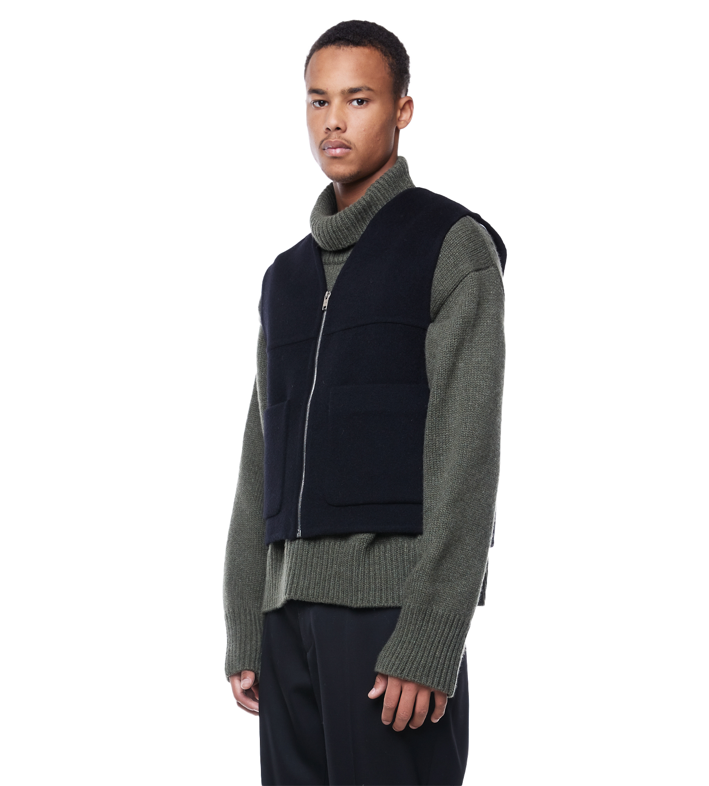 Double Face Wool Waistcoat Black