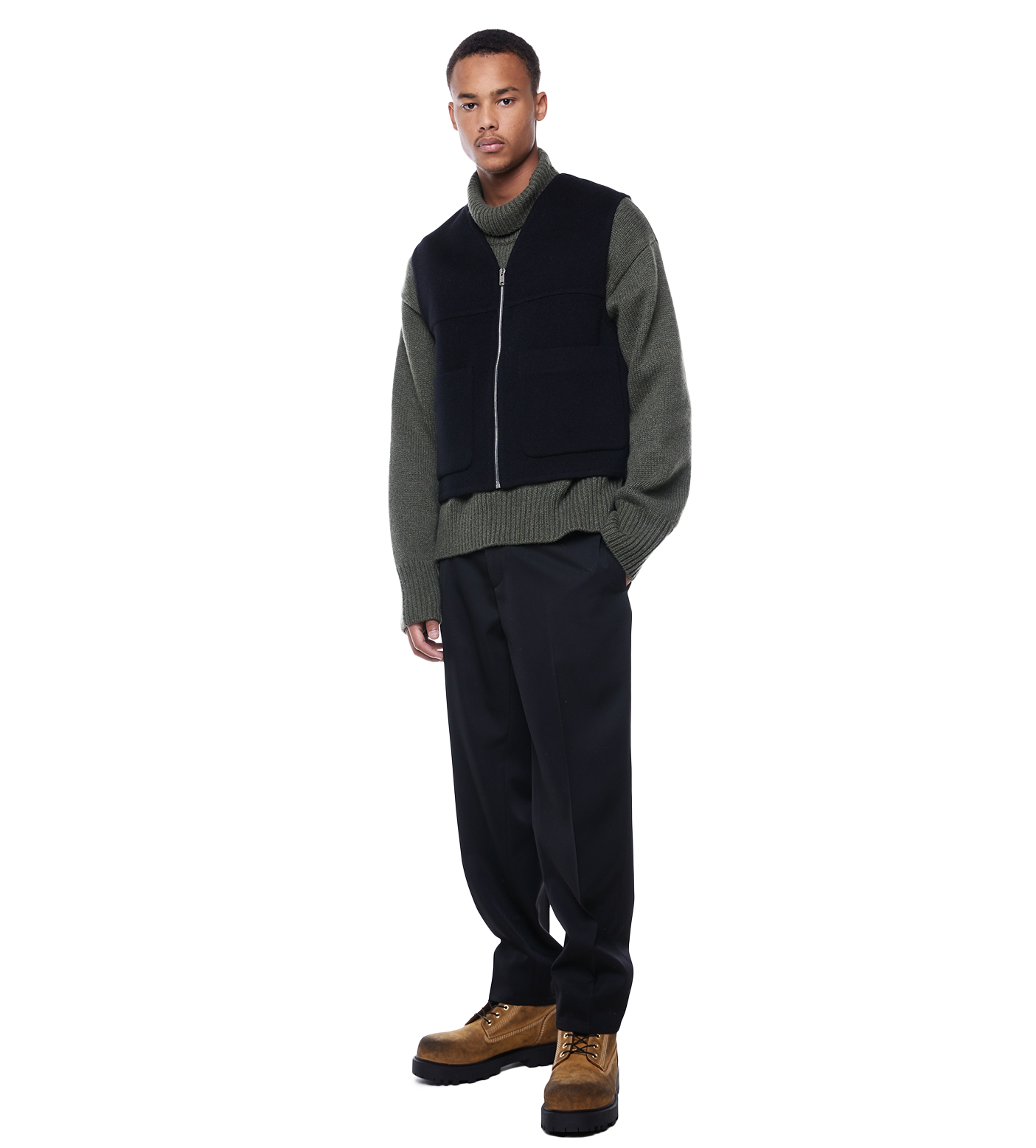 Double Face Wool Waistcoat Black