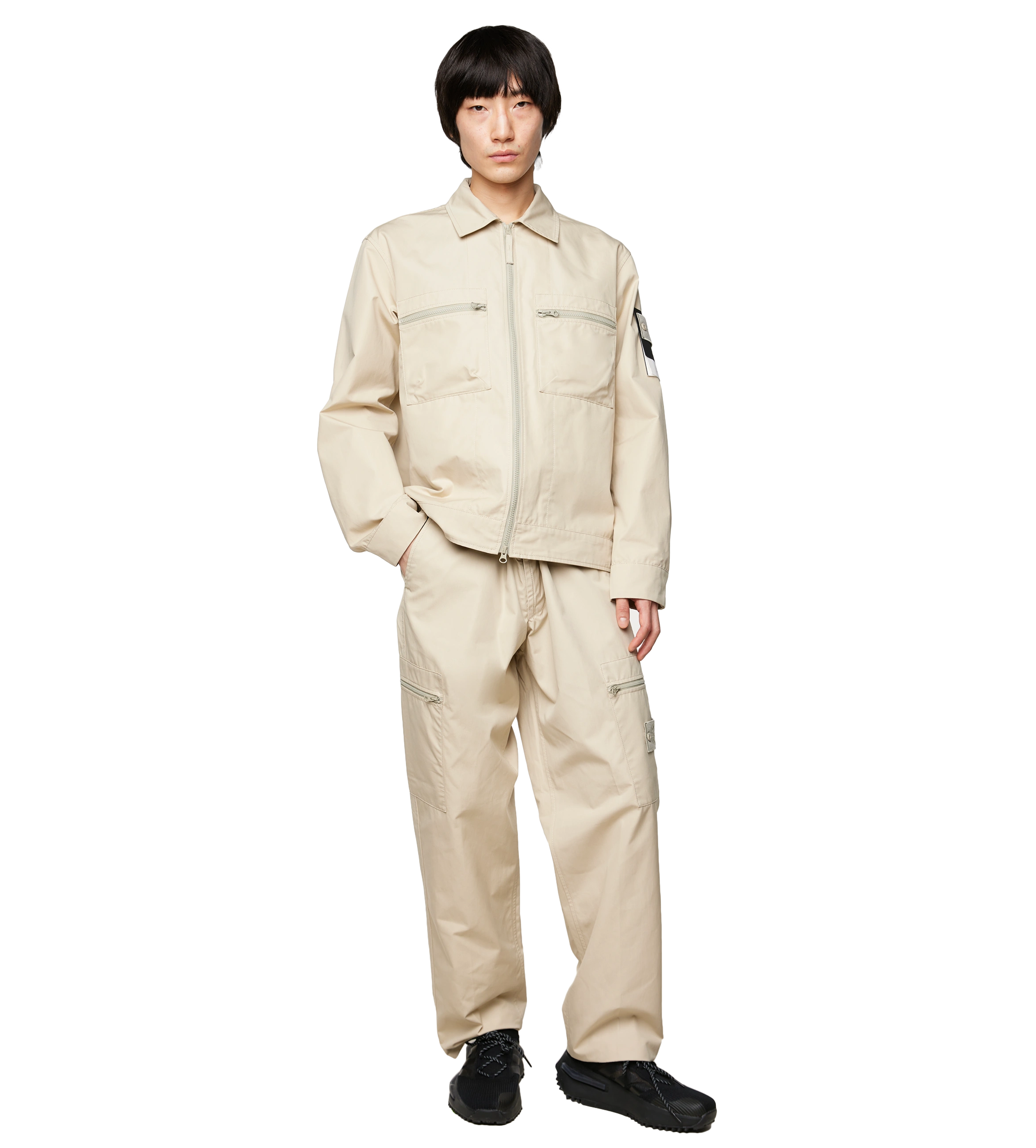 Compass-patch Classic Collar Jacket Beige