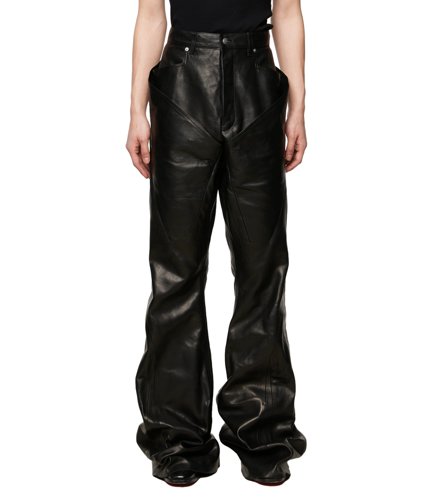 Slivered Leather Pants Black