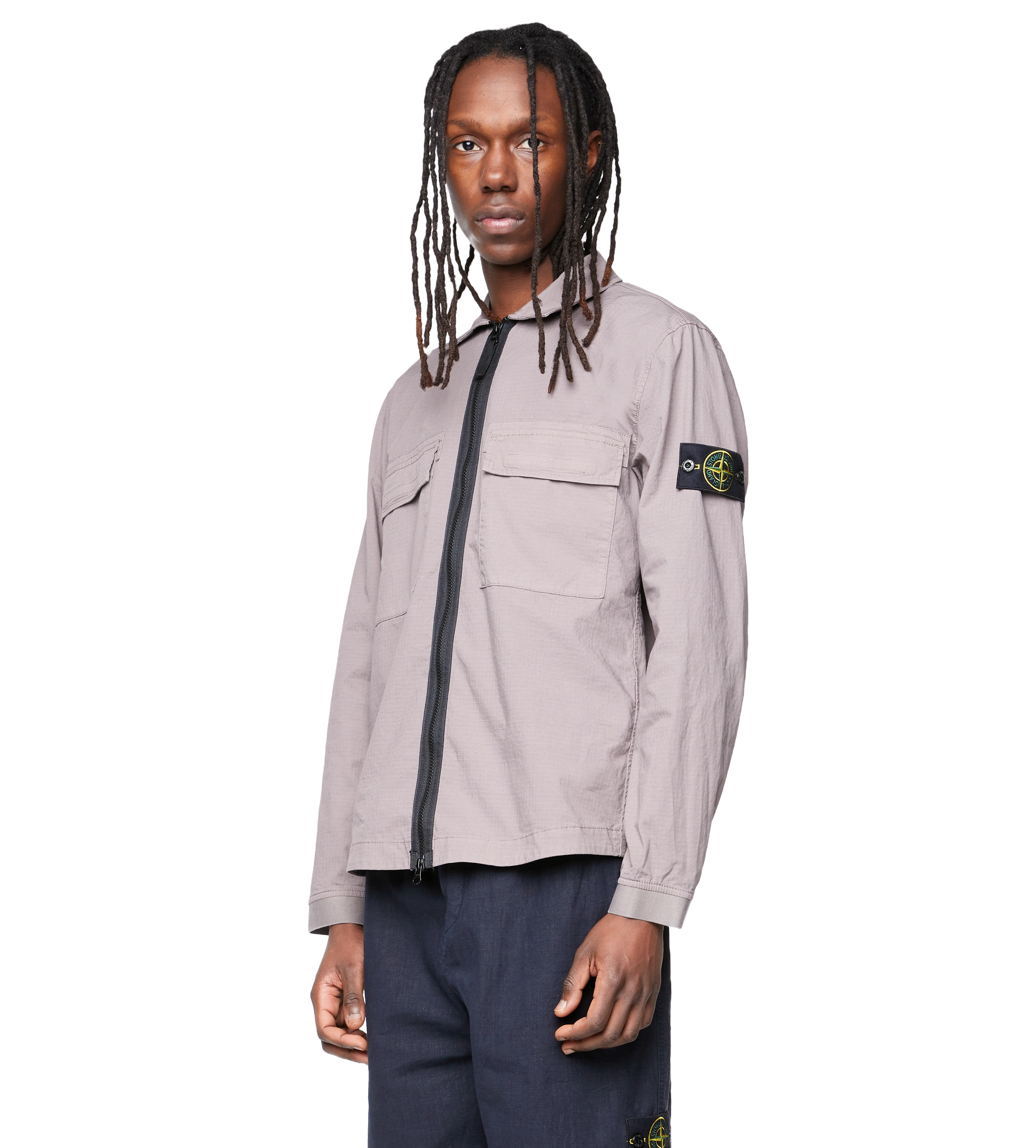 Compass-Badge Ripstop Shirt Jacket Brown