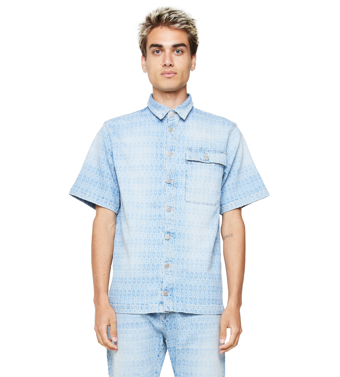 C5 Denim Shirt Monogram Laser Light Wash