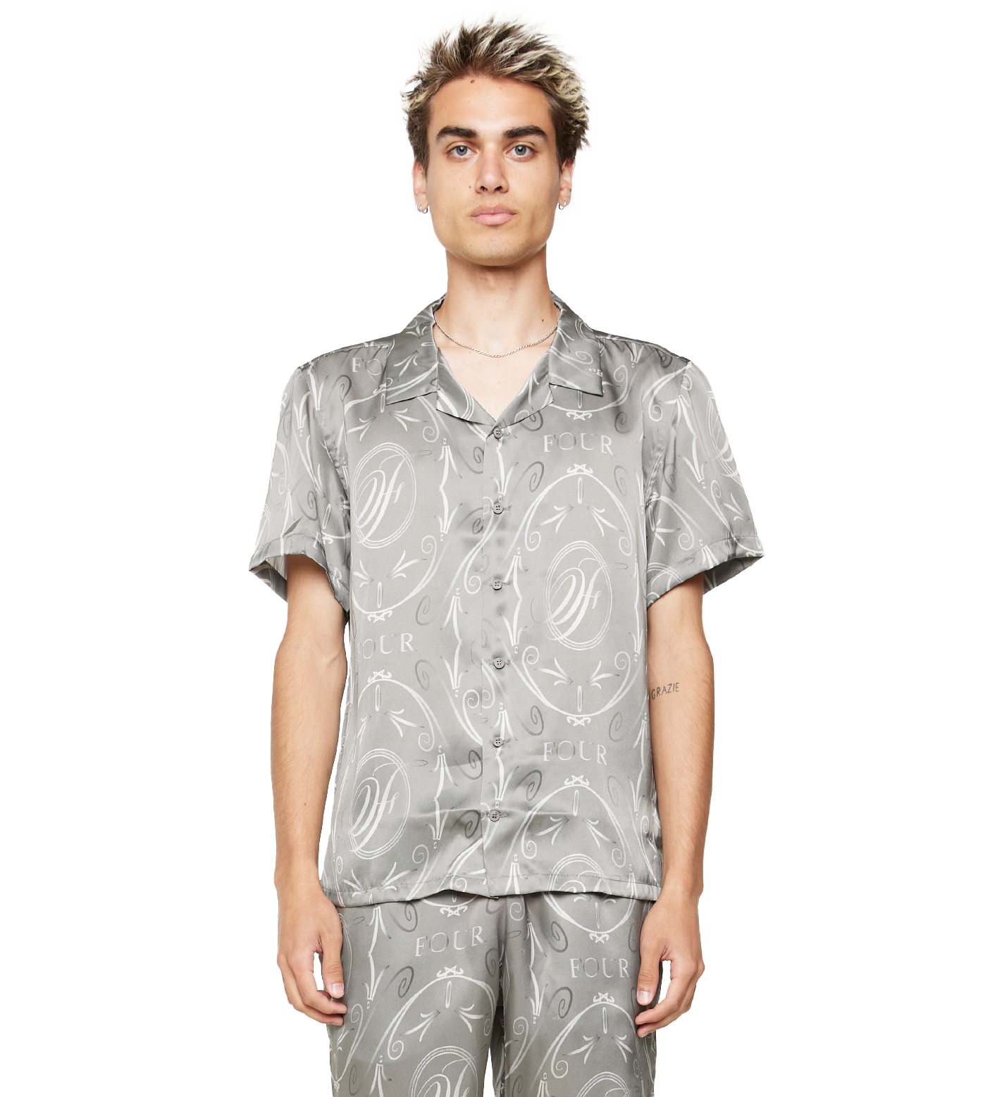 C5 Silk Shirt Allover Print Limestone