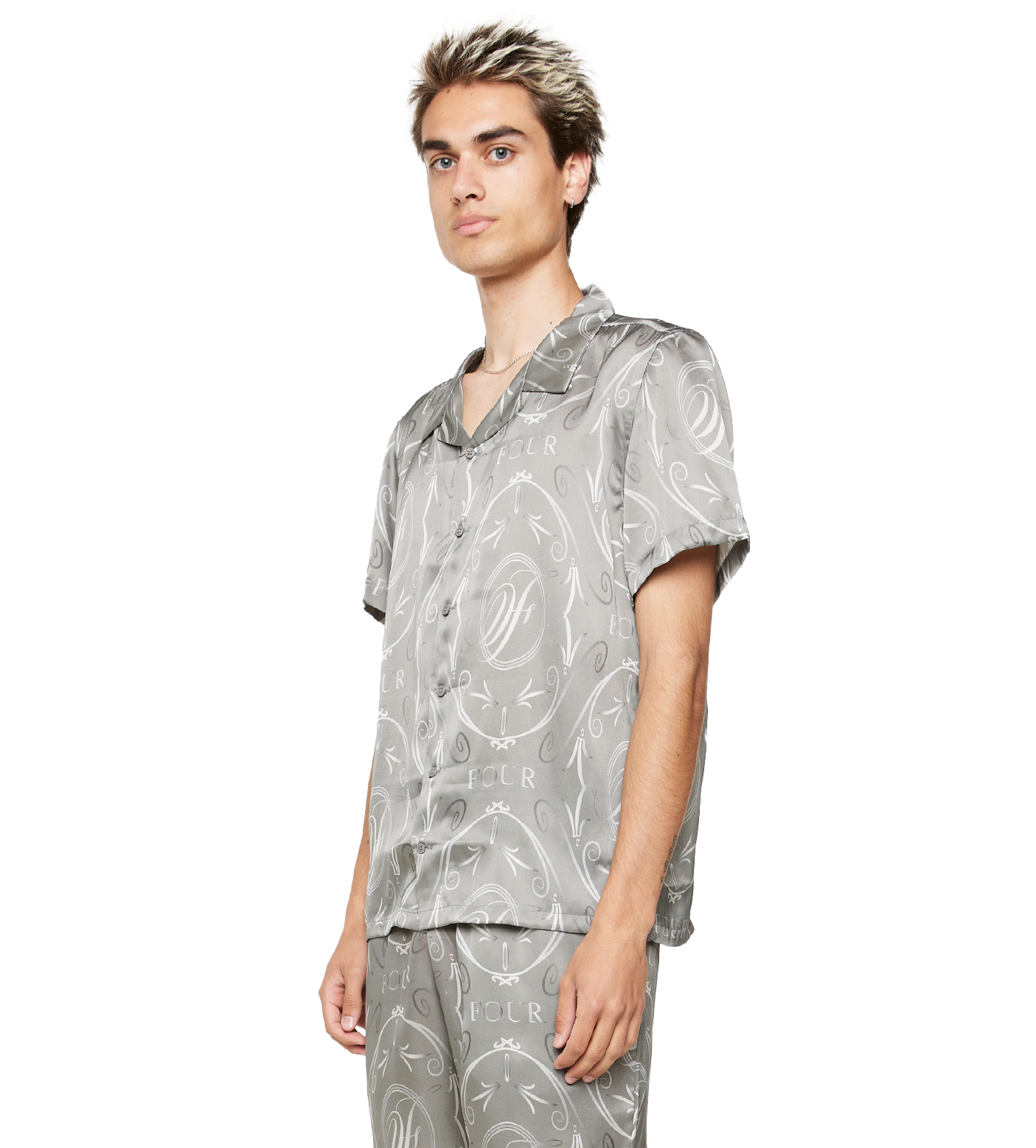 C5 Silk Shirt Allover Print Limestone