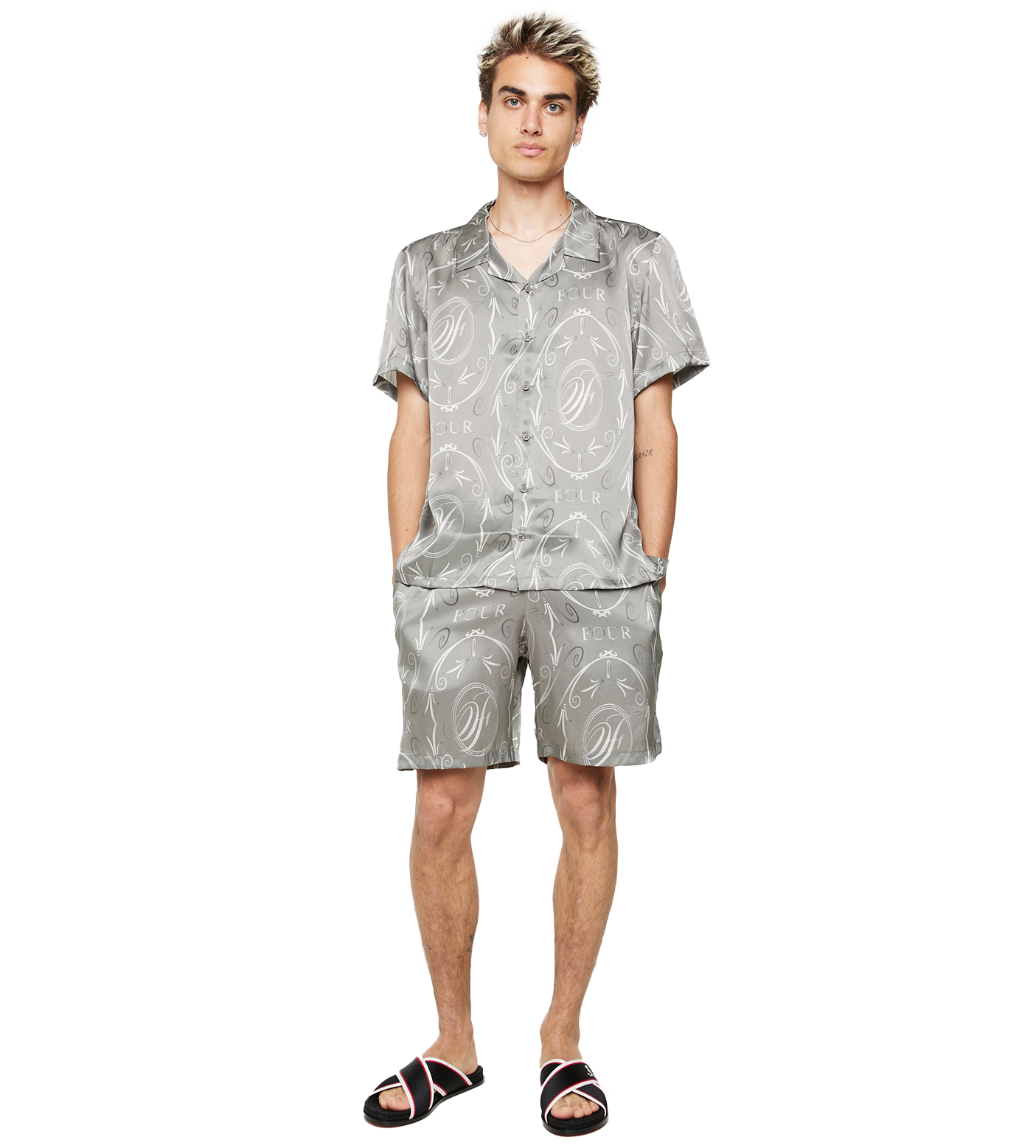 C5 Silk Short Allover Print Limestone