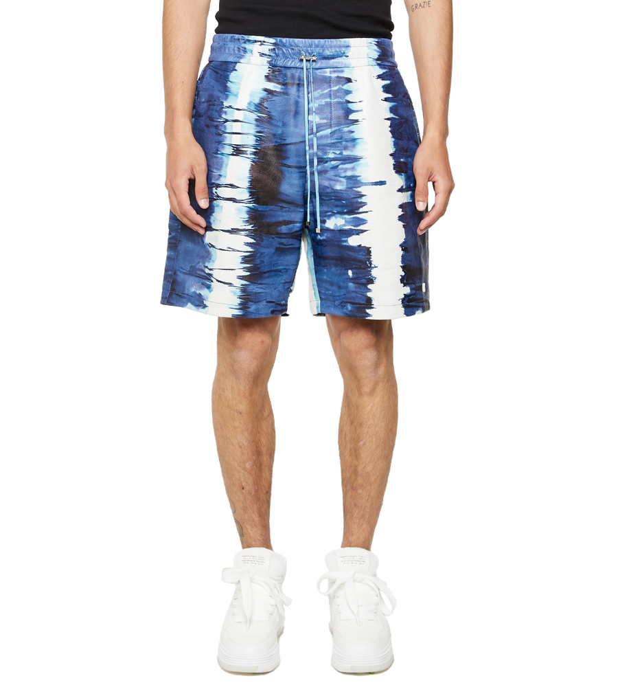 Leather Tie Dye Shorts Blue