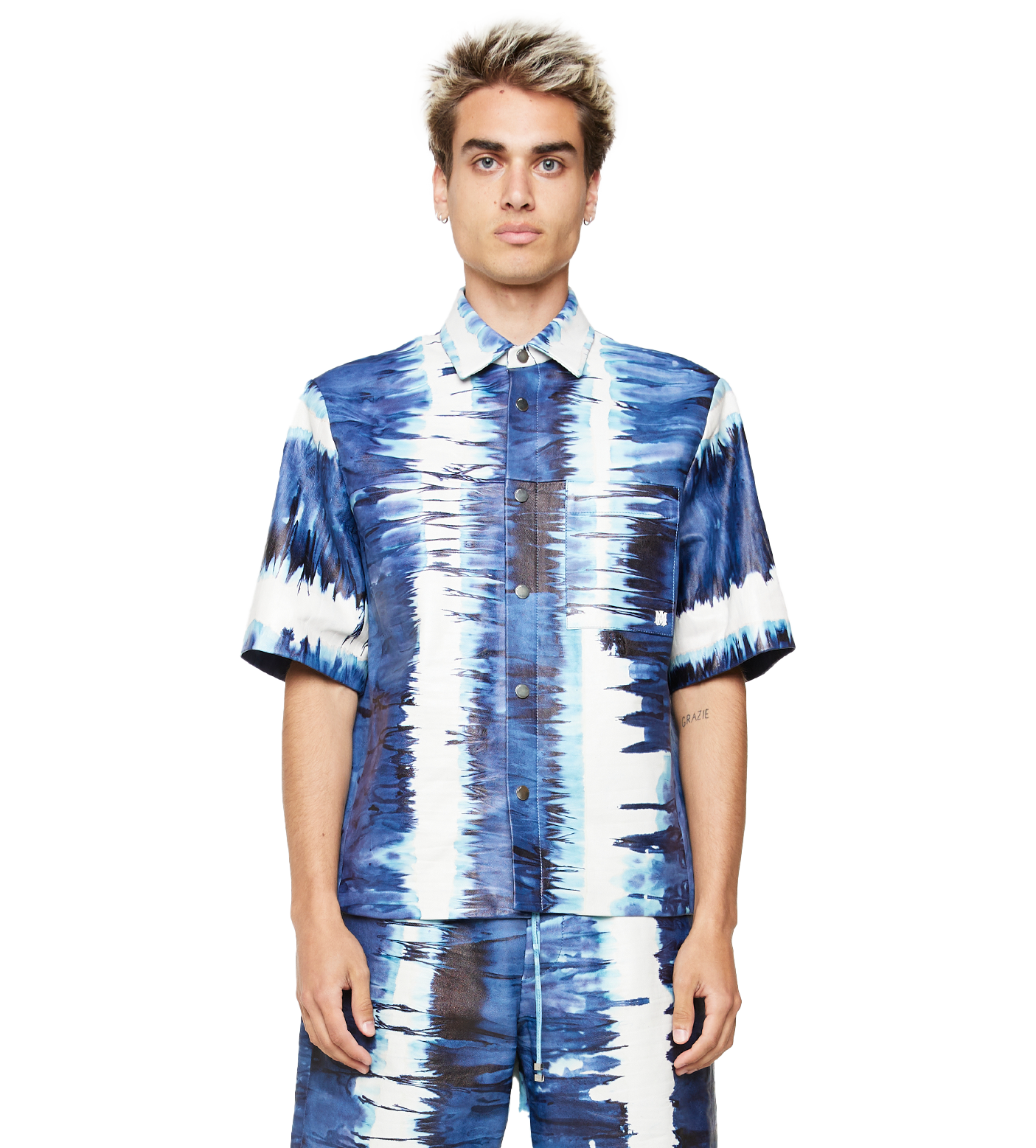 Leather Tie Dye Overshirt Blue