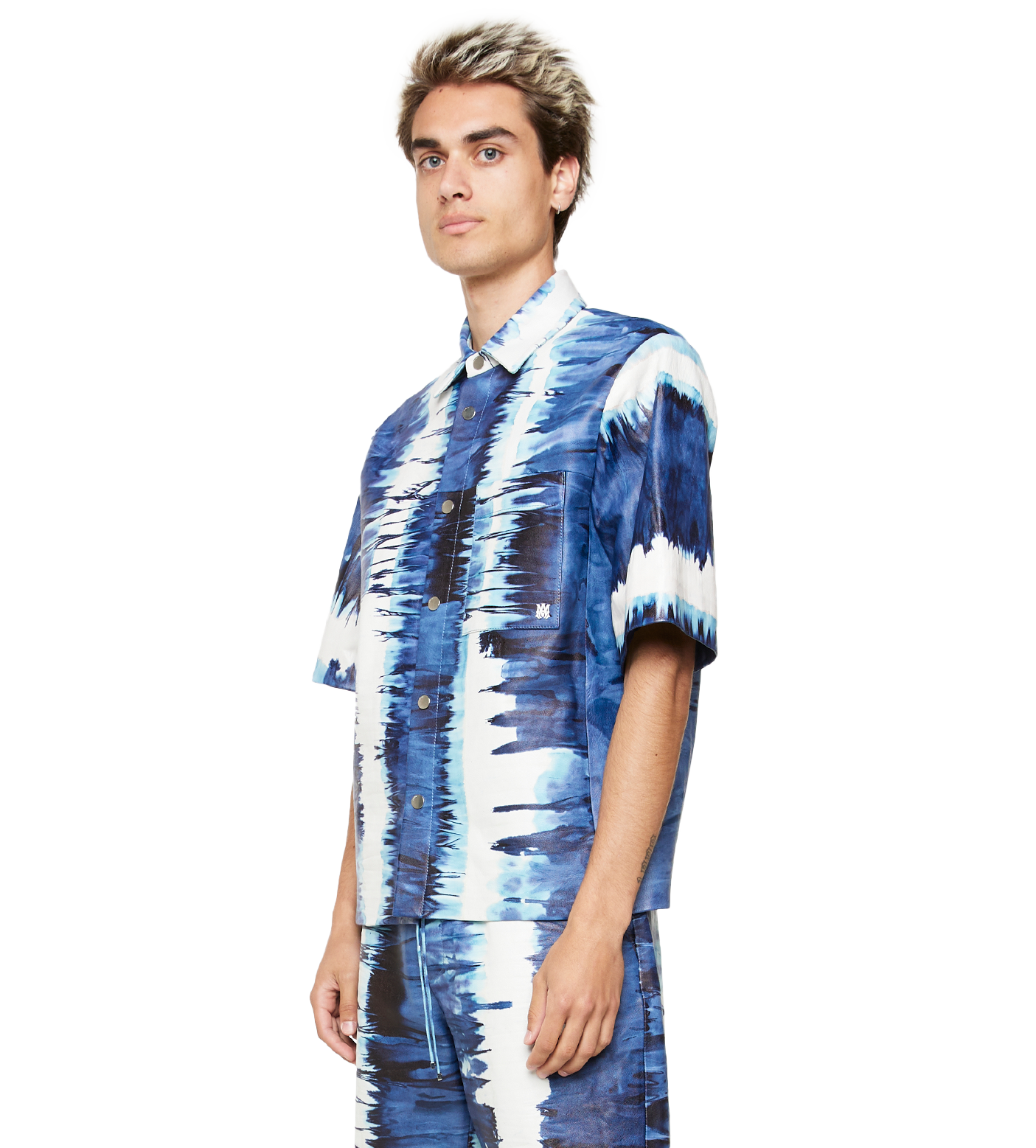 Leather Tie Dye Overshirt Blue