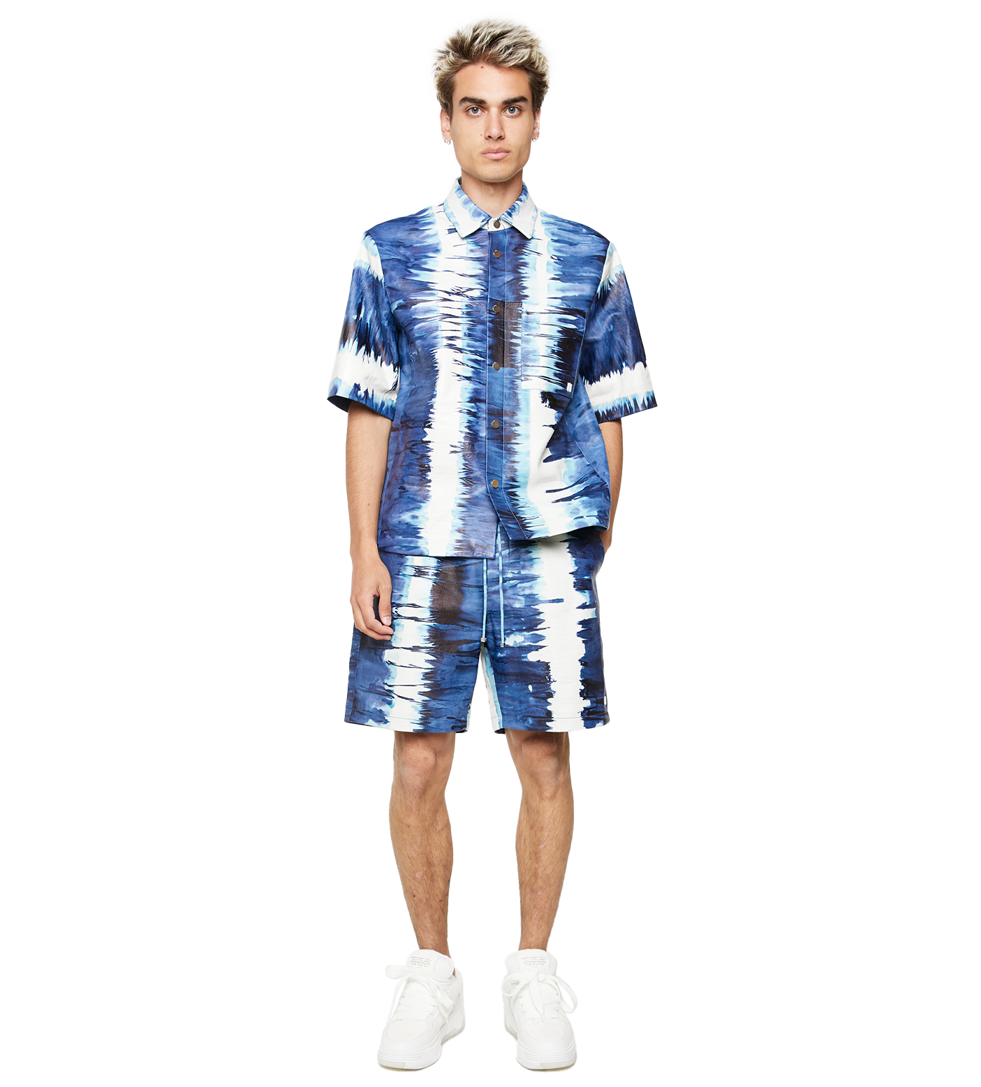 Leather Tie Dye Overshirt Blue