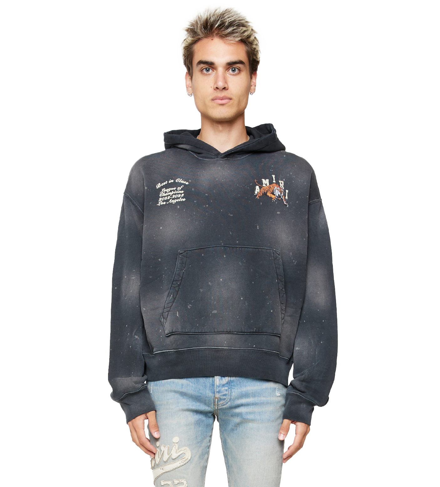 Vintage Tiger Rib-Trimmed Hoodie Washed Black