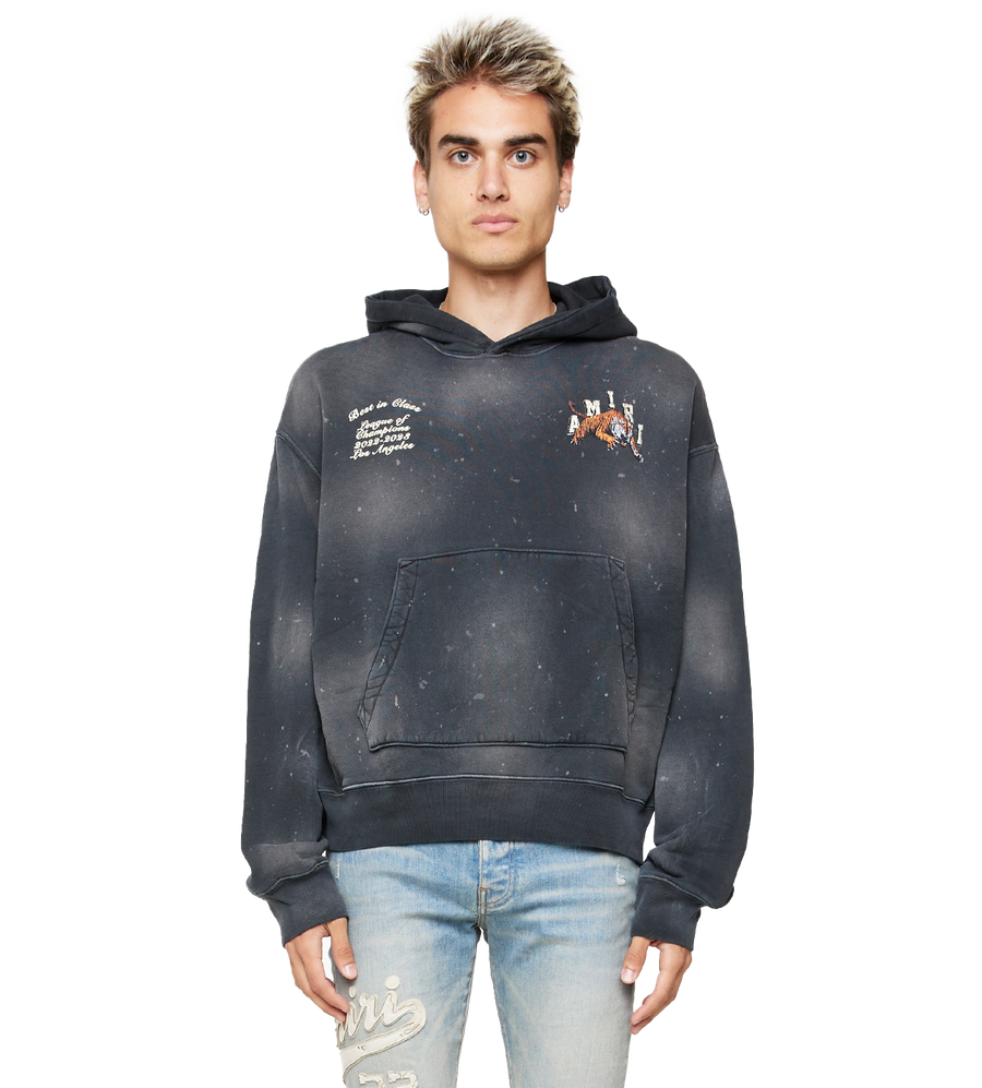 Vintage Tiger Rib-Trimmed Hoodie Washed Black