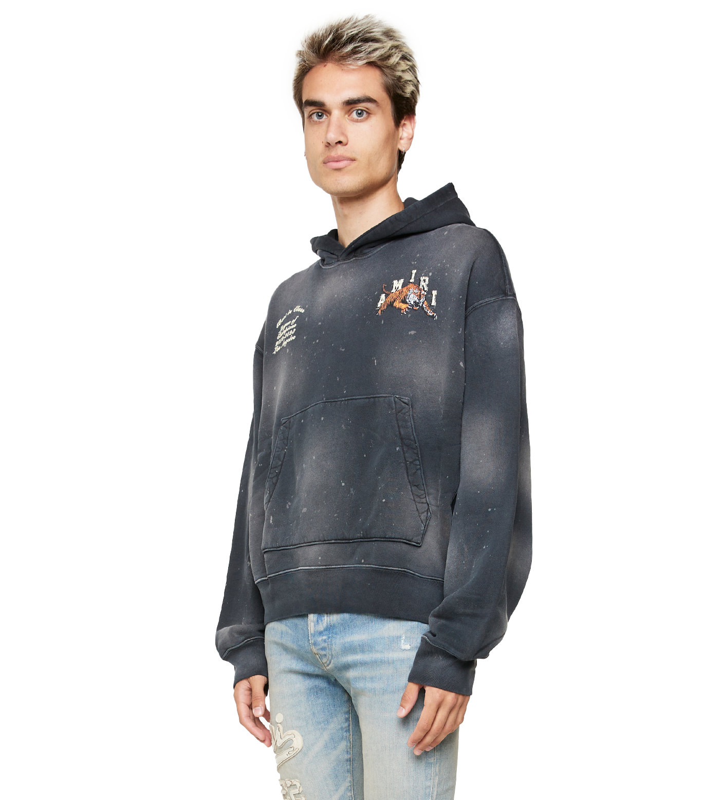 Vintage Tiger Rib-Trimmed Hoodie Washed Black