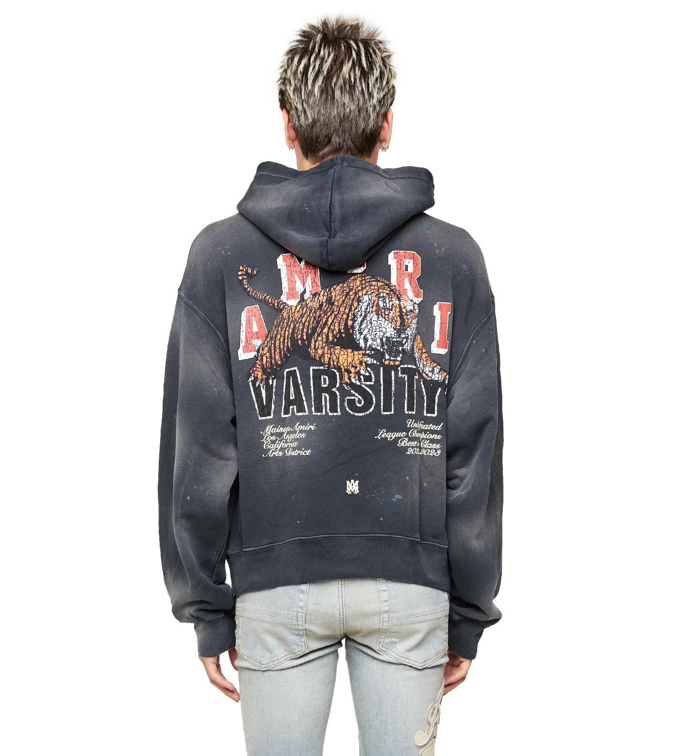 Vintage Tiger Rib-Trimmed Hoodie Washed Black