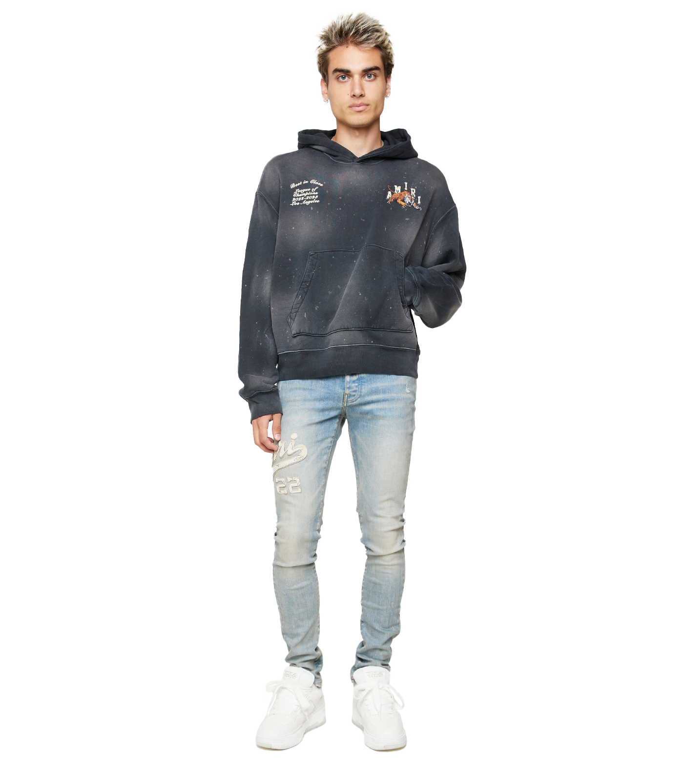 Vintage Tiger Rib-Trimmed Hoodie Washed Black