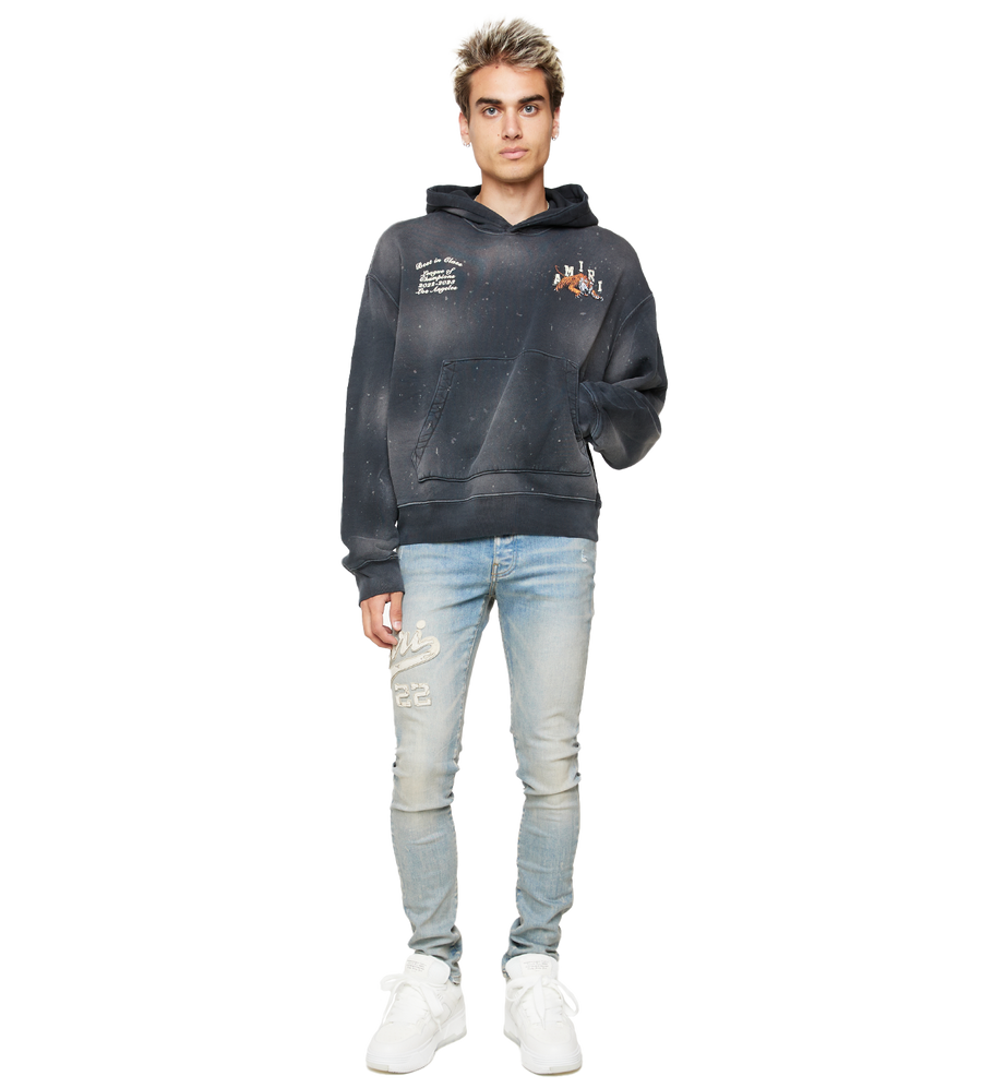 Vintage Tiger Rib-Trimmed Hoodie Washed Black