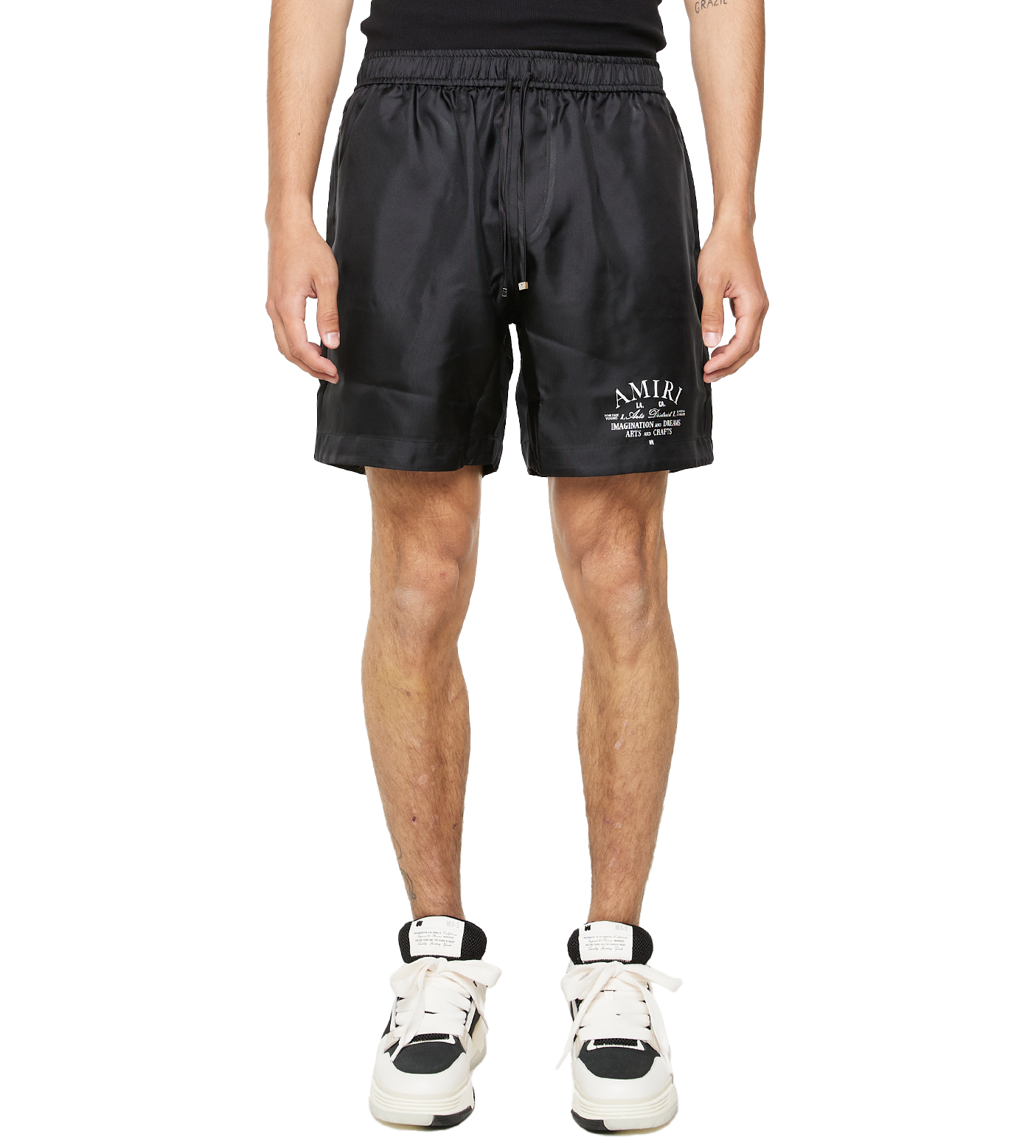Logo-Print Silk Shorts Black