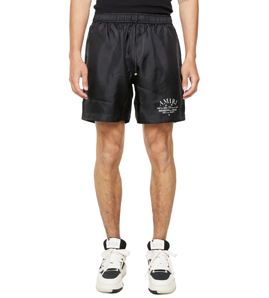 Logo-Print Silk Shorts Black