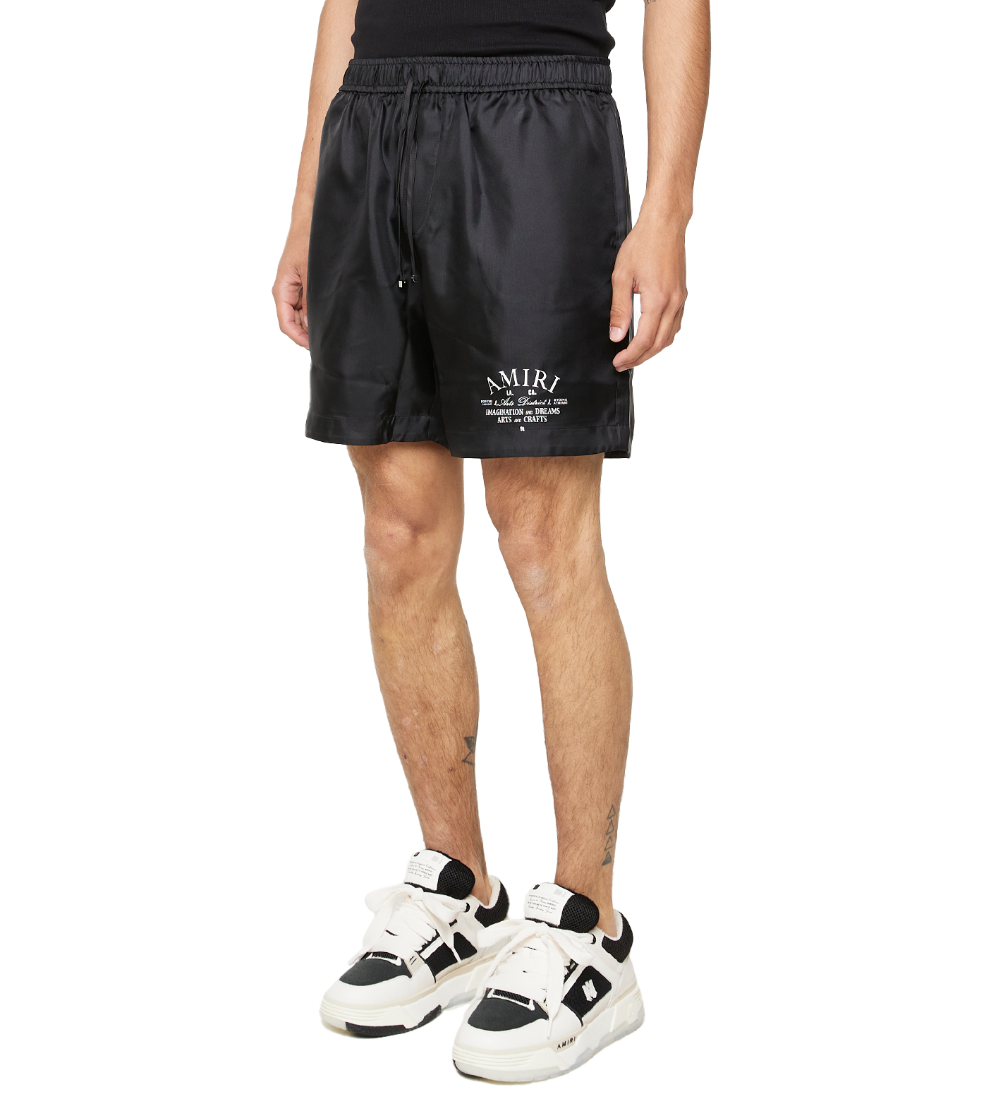 Logo-Print Silk Shorts Black
