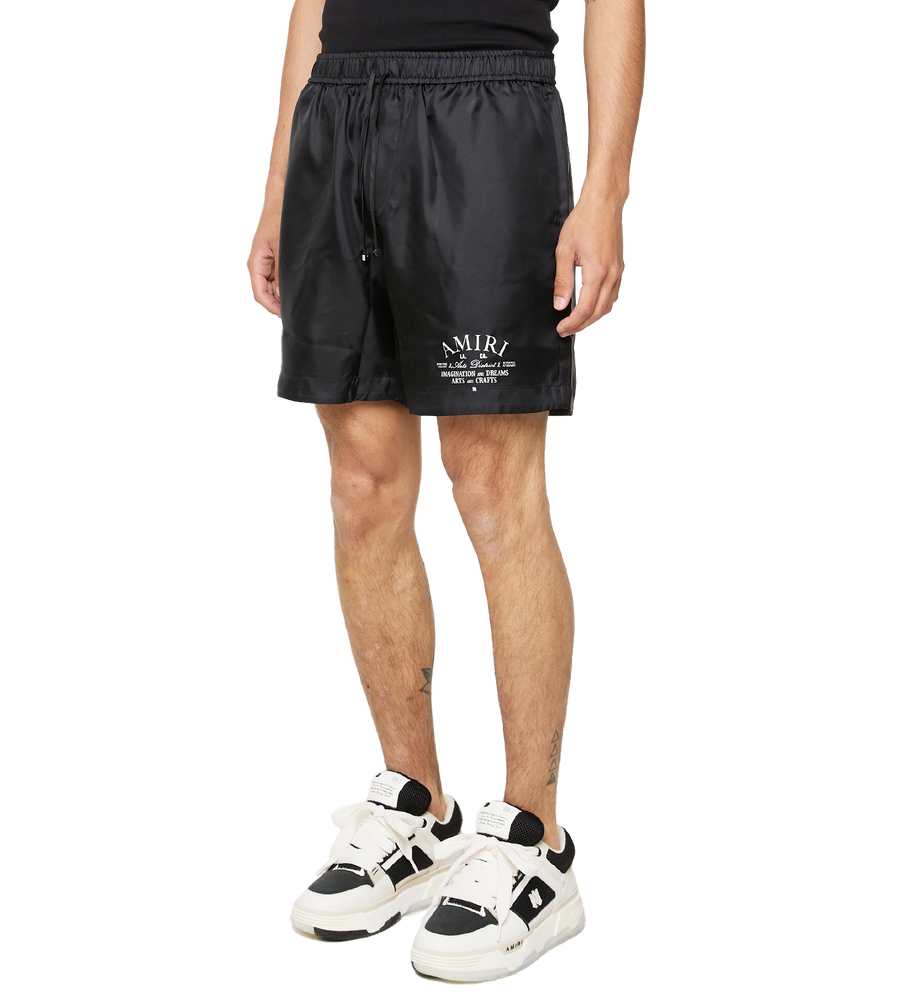 Logo-Print Silk Shorts Black