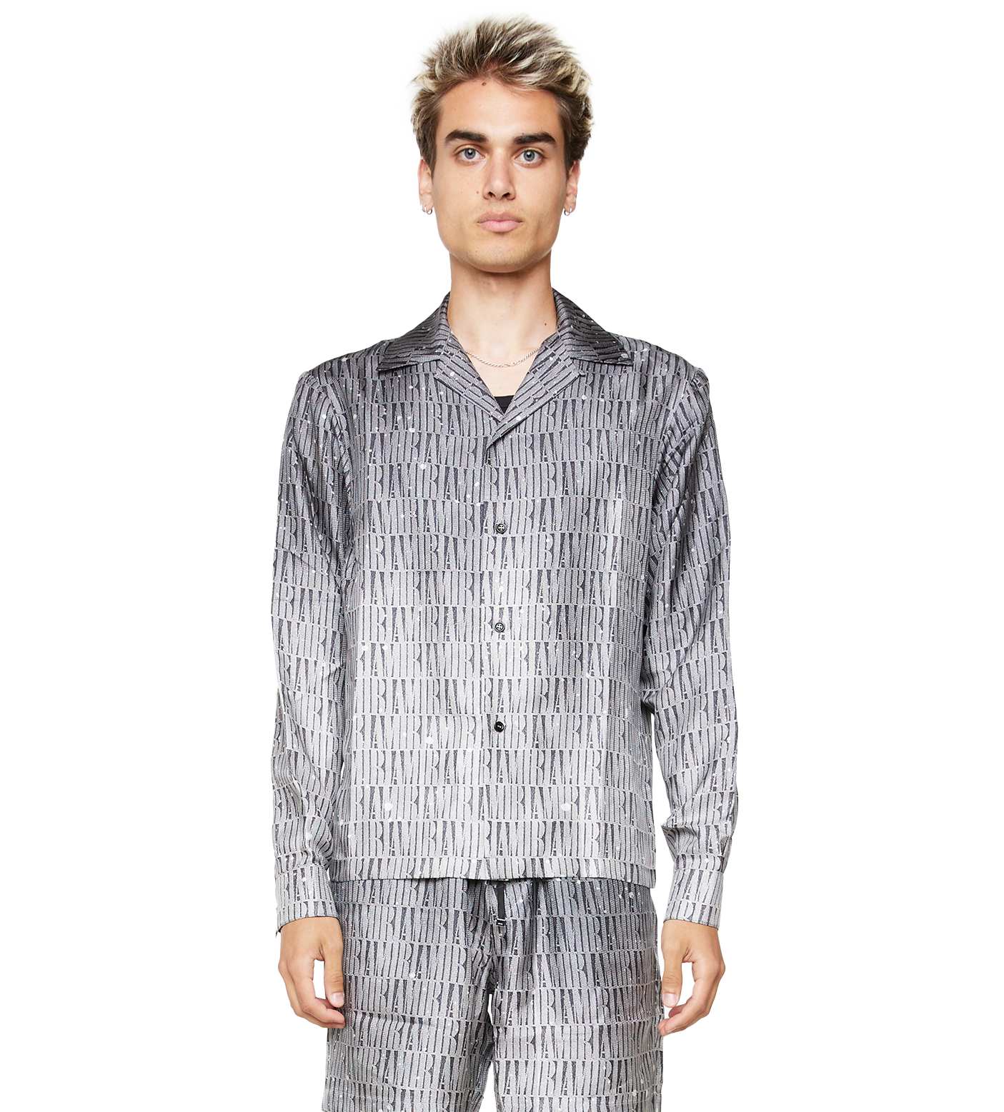 Logo-Pattern Silk Shirt Grey