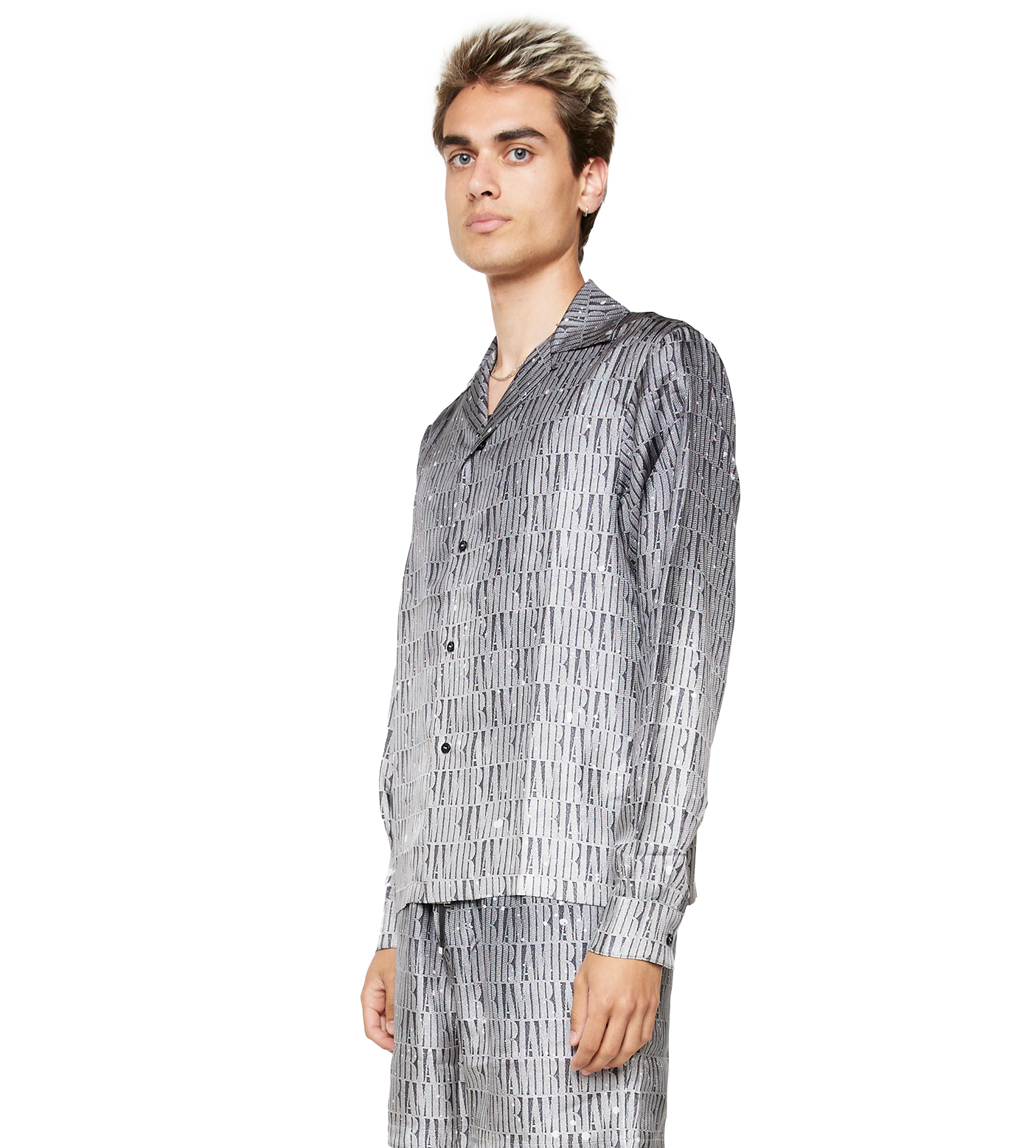 Logo-Pattern Silk Shirt Grey