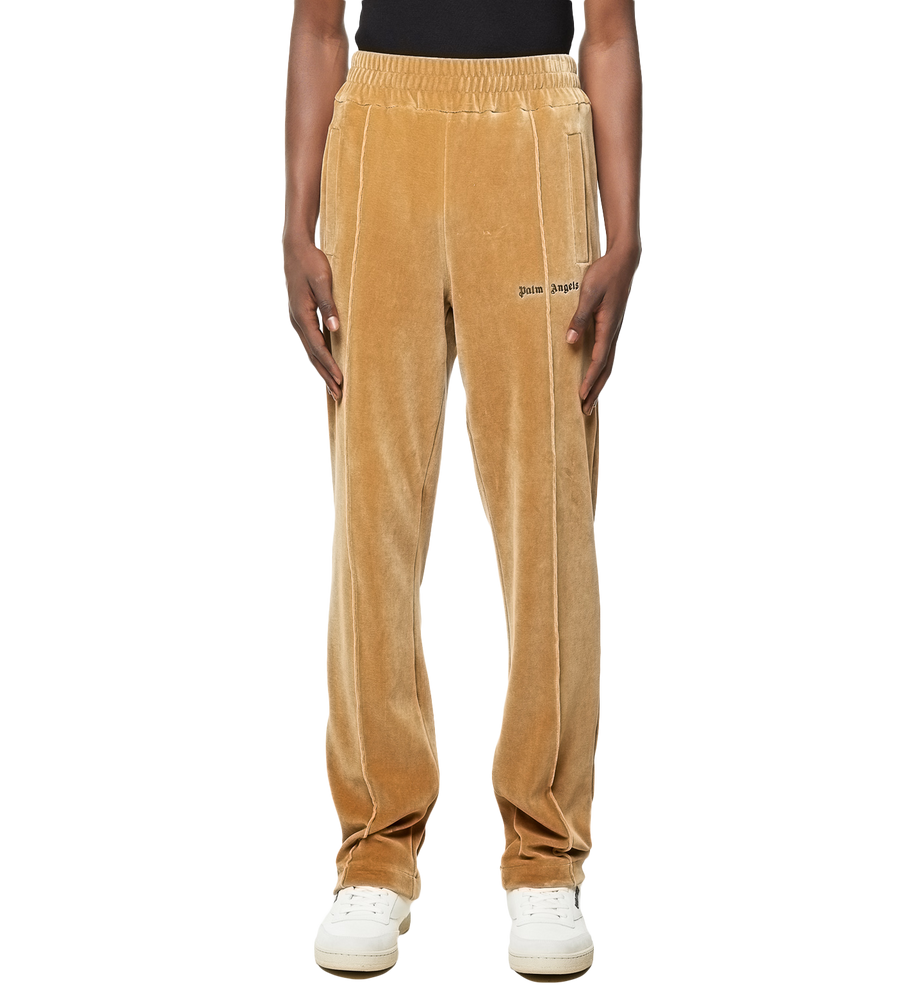 Logo-print Velvet Track Pants Barley Brown