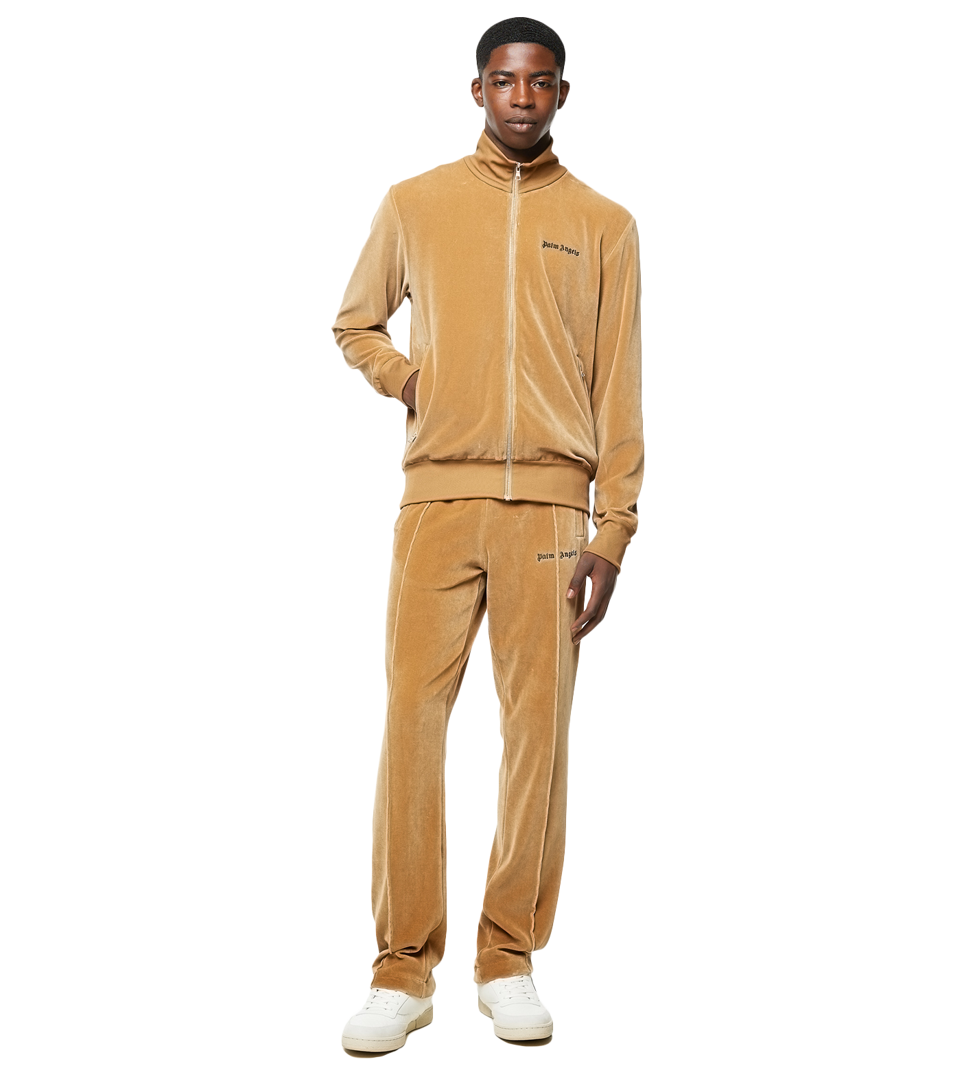 Logo-print Velvet Track Jacket Brown