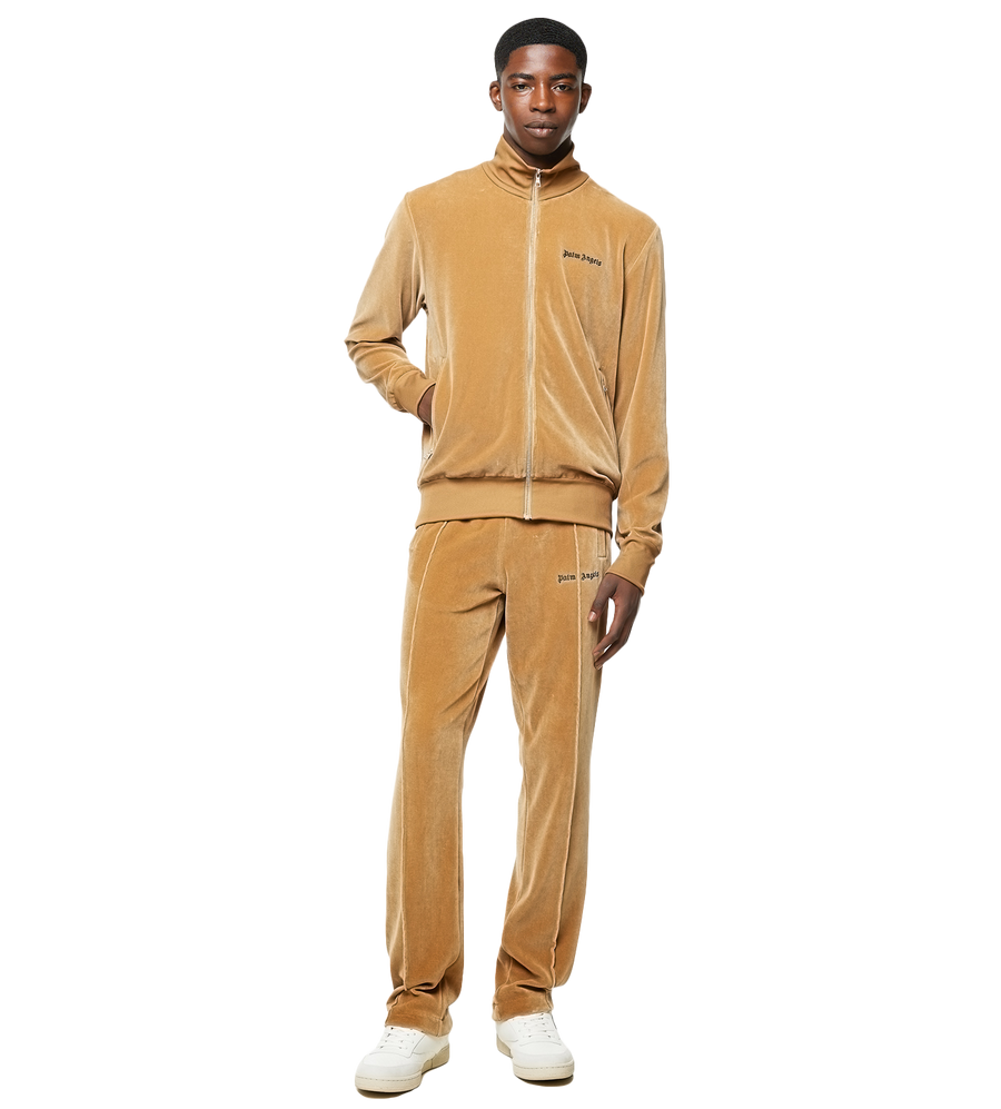 Logo-print Velvet Track Pants Barley Brown