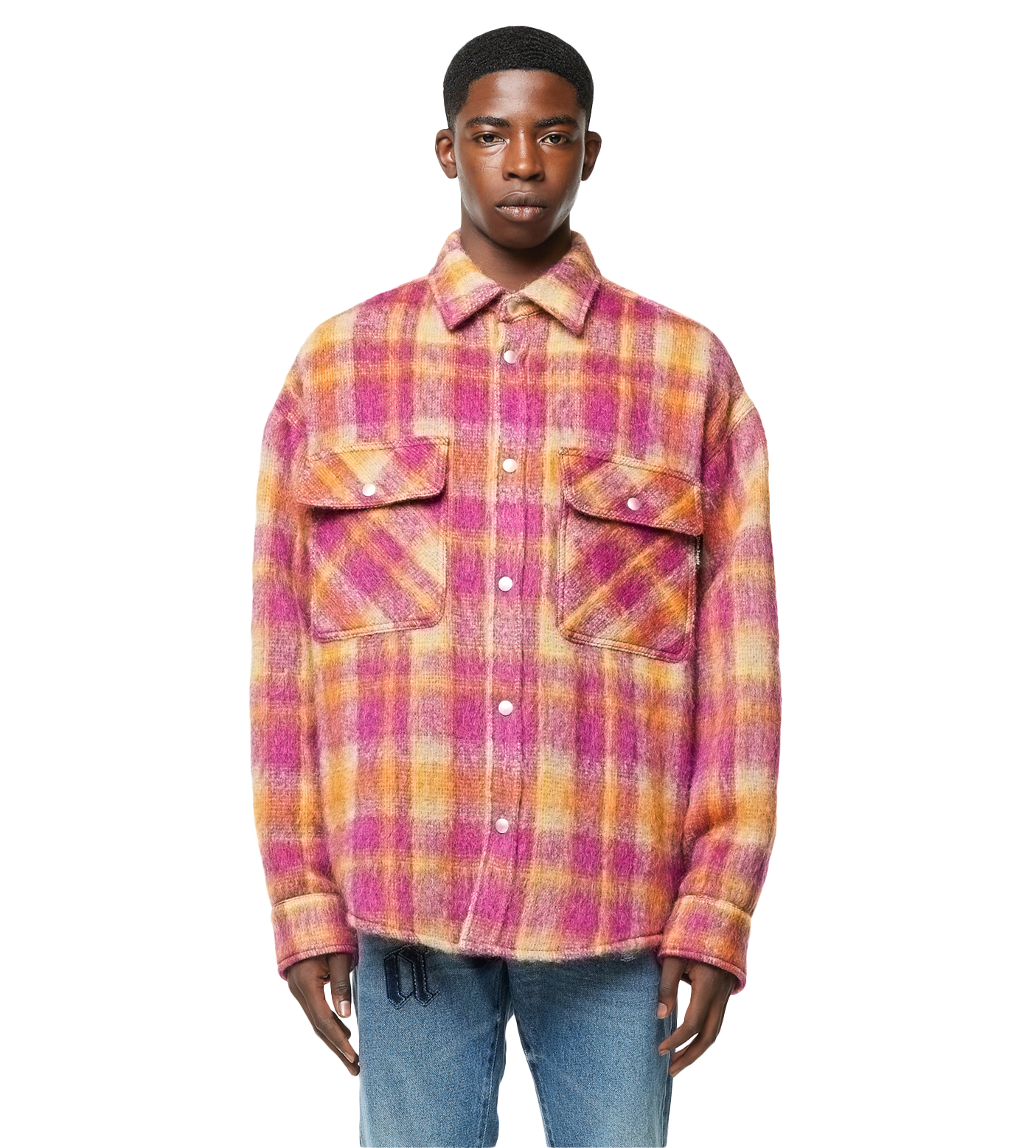 Brushed Wool Check Overshirt Burgundy
