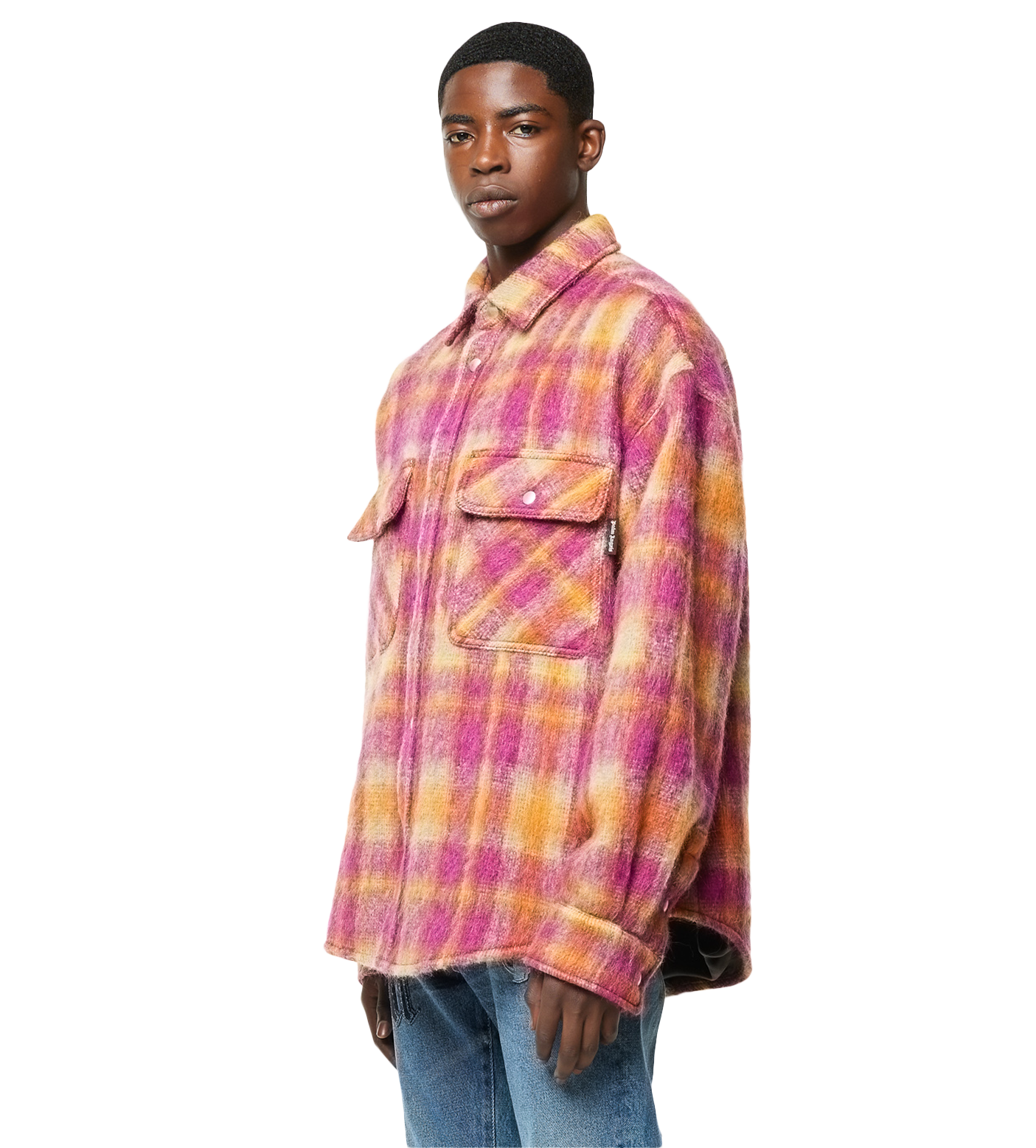 Brushed Wool Check Overshirt Burgundy