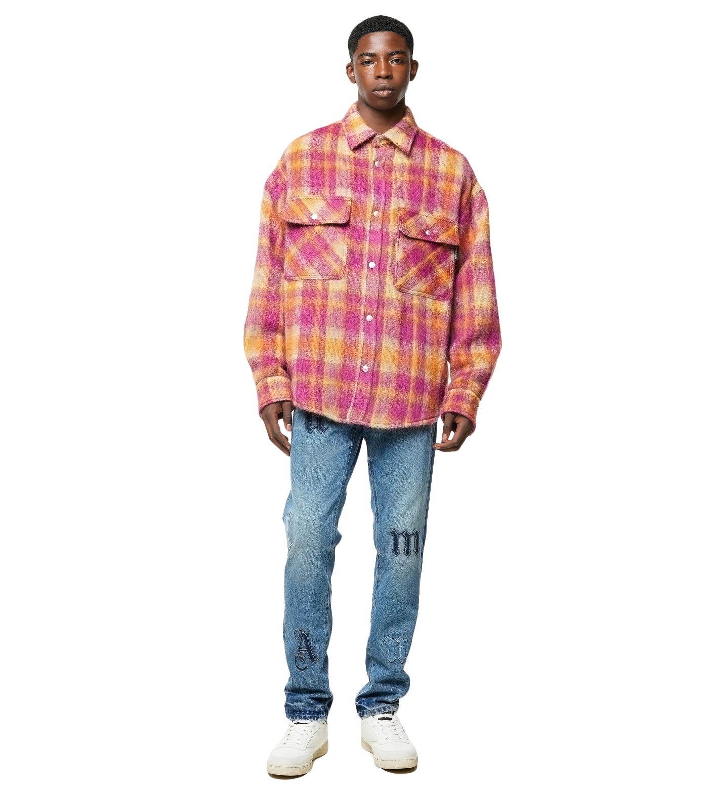 Brushed Wool Check Overshirt Burgundy