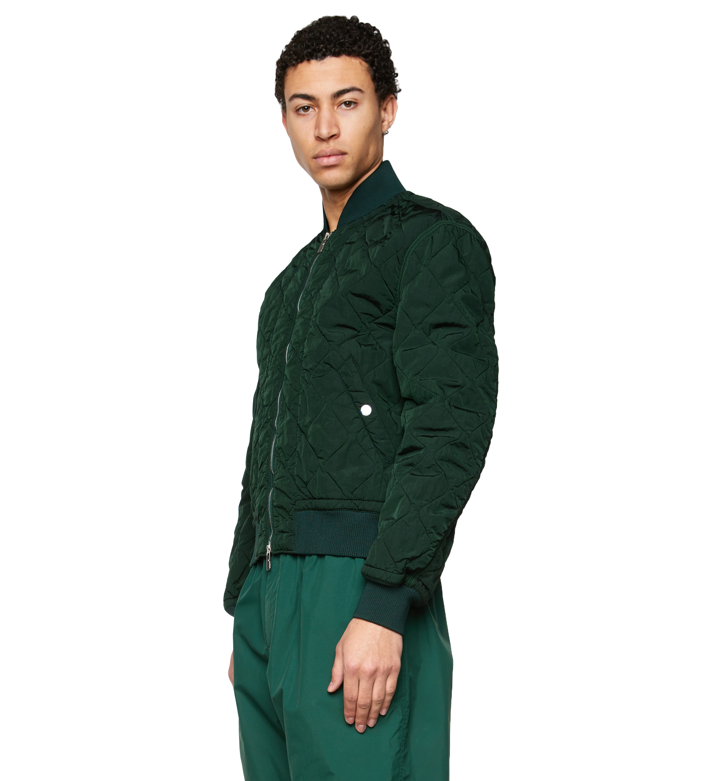 Quilted Nylon Bomber Jacket Ivy