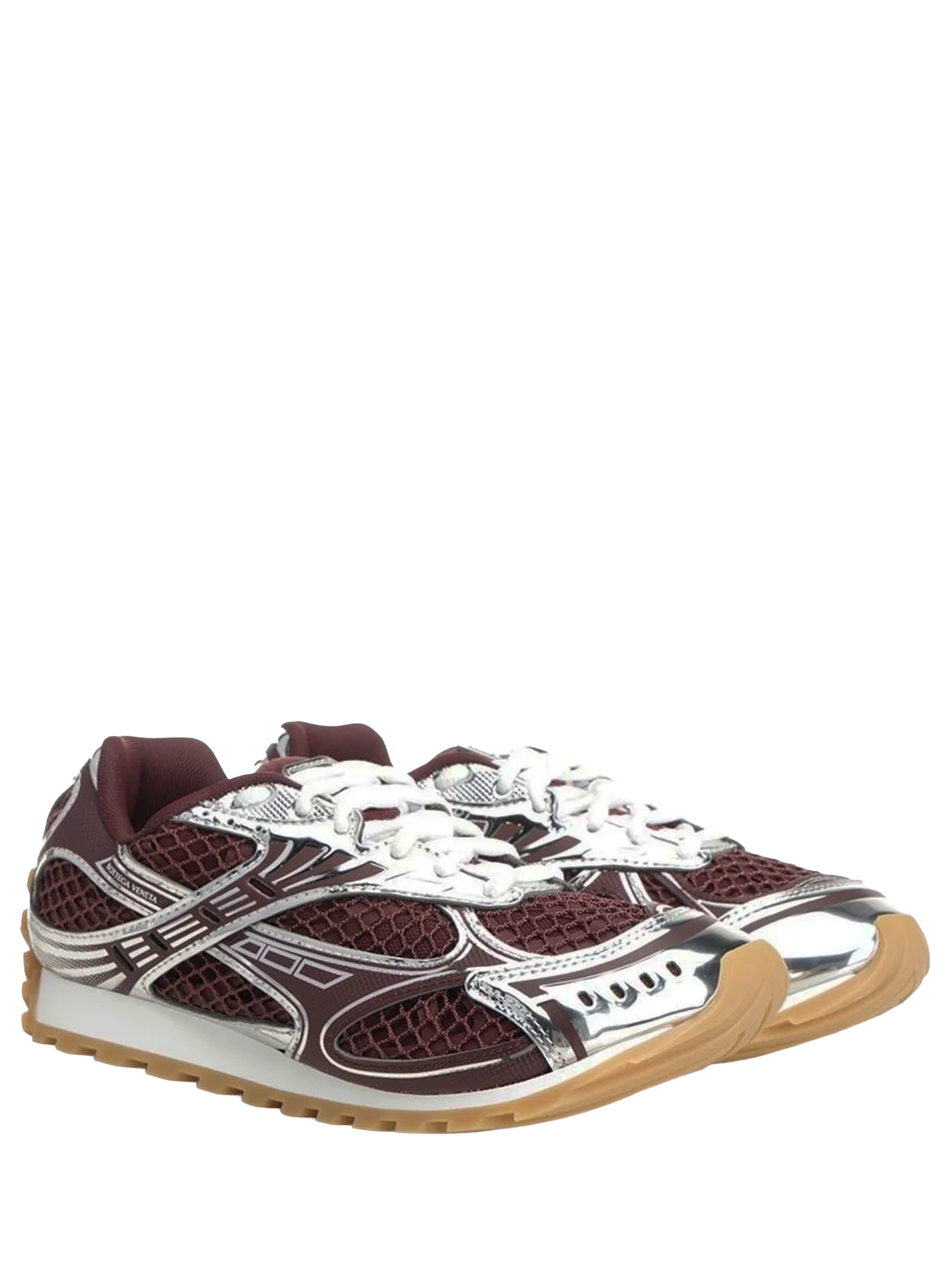 Bottega Veneta Orbit Lace-Up Sneakers in Barolo Silver