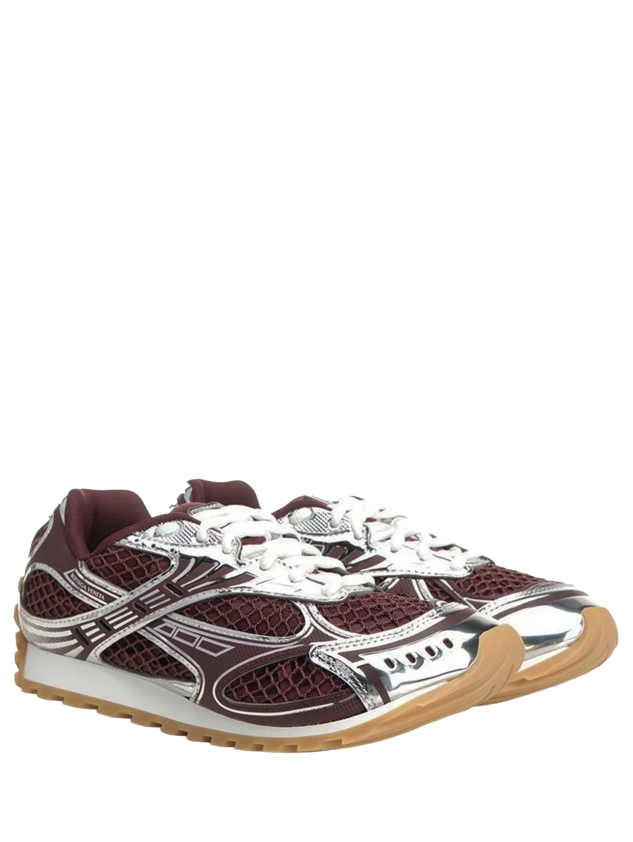 Bottega Veneta Orbit Lace-Up Sneakers in Barolo Silver